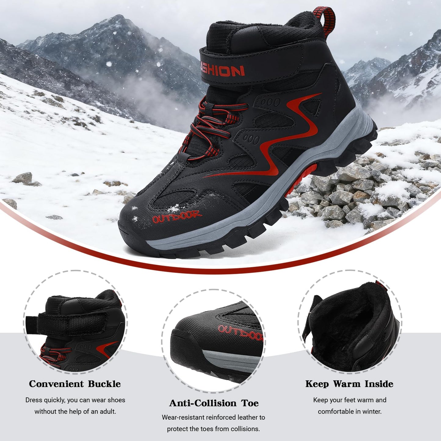 ASHION Winter Shoes Children's Winter Boots Boys Girls Snow Boots Hiking Boots Warm Lined Boots