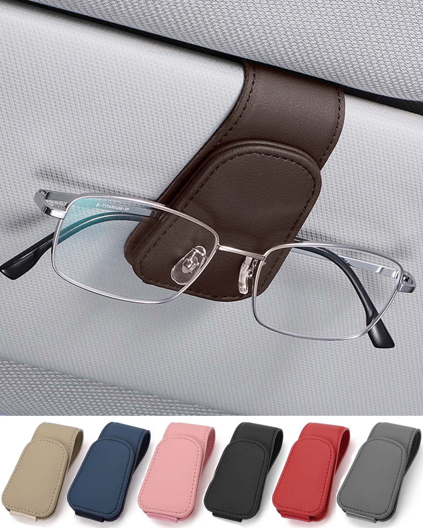 JEJA Glasses Holder for Car Sun Visor, Leather Sunglasses Holder for Car Visor Accessories, Ticket Card Clip, Black