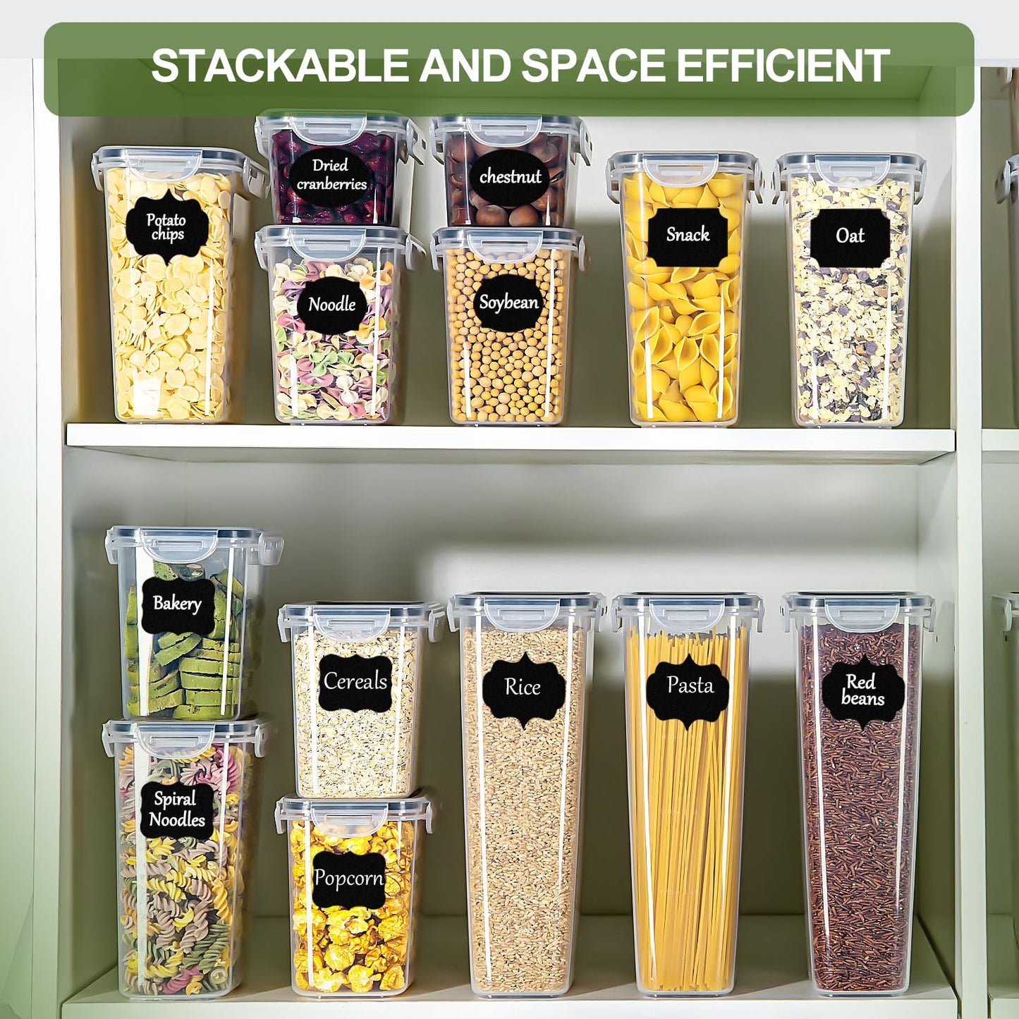 L LONGANCHANG Vorratsdosen mit Deckel Luftdicht Set of 16, BPA frei, Aufbewahrungsbox mit Deckel, Mottensichere Küchen Organizer Cornflakes Müsli Mehl Aufbewahrung, Vorratsbehälter mit Etiketten