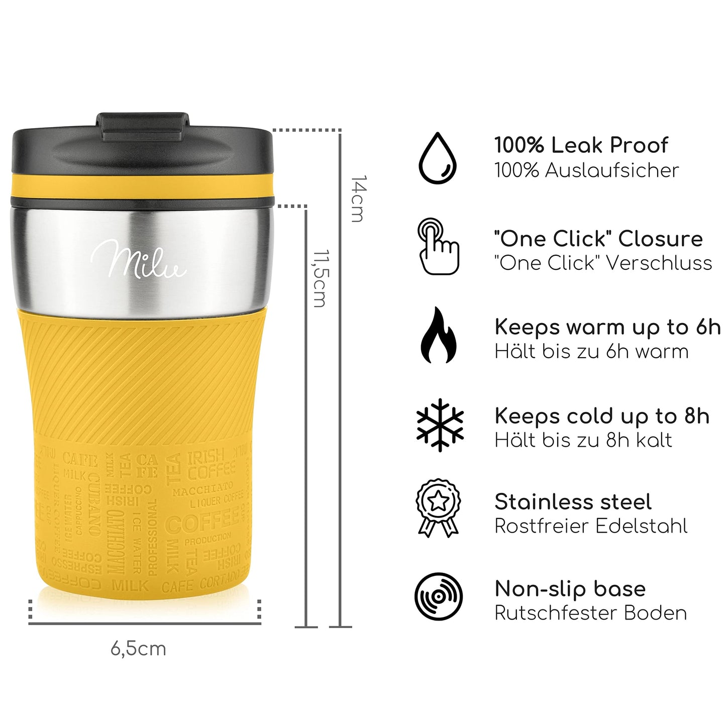 Milu Thermobecher Isolierbecher Kaffeebecher to go - 210ml 100% Auslaufsicher - Trinkbecher aus Edelstahl - Autobecher doppelwand Isolierung - Thermo Becher - Travel Mug (Rot)