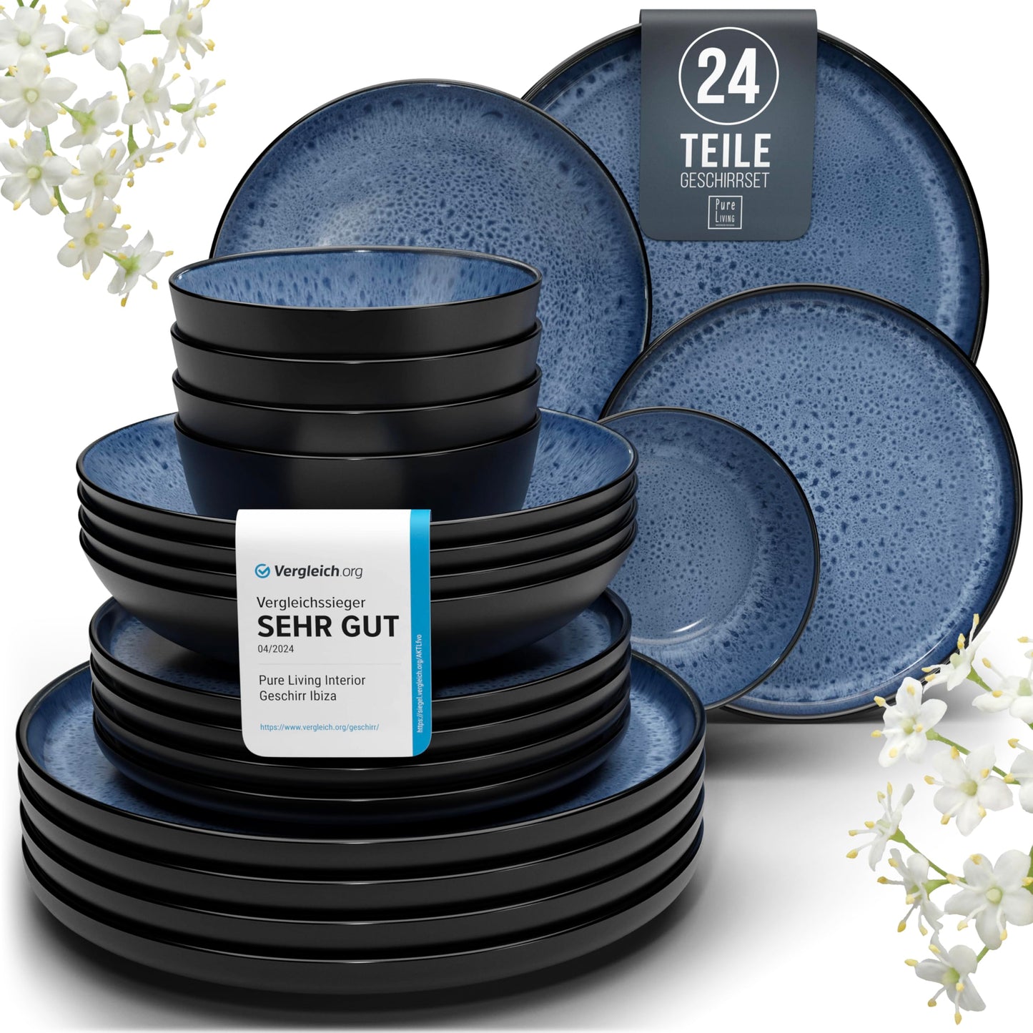 Steingut Frühstücksteller 6 Pers. Ibiza Hochwertiges Mediterranes TEST SEHR GUT Dessertteller Set - Kuchenteller spülmaschinen- und kratzfest - Kleine Teller, Salatteller Pure Living in Petrol