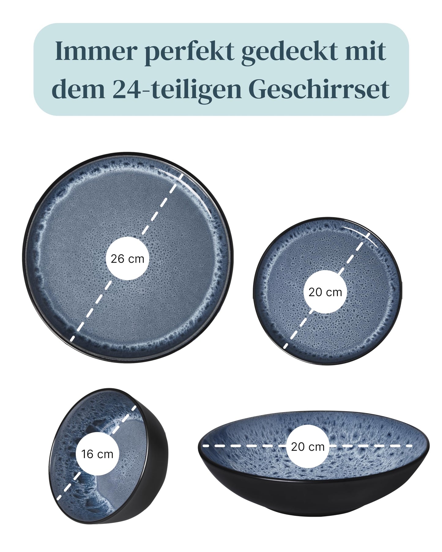 Steingut Frühstücksteller 6 Pers. Ibiza Hochwertiges Mediterranes TEST SEHR GUT Dessertteller Set - Kuchenteller spülmaschinen- und kratzfest - Kleine Teller, Salatteller Pure Living in Petrol