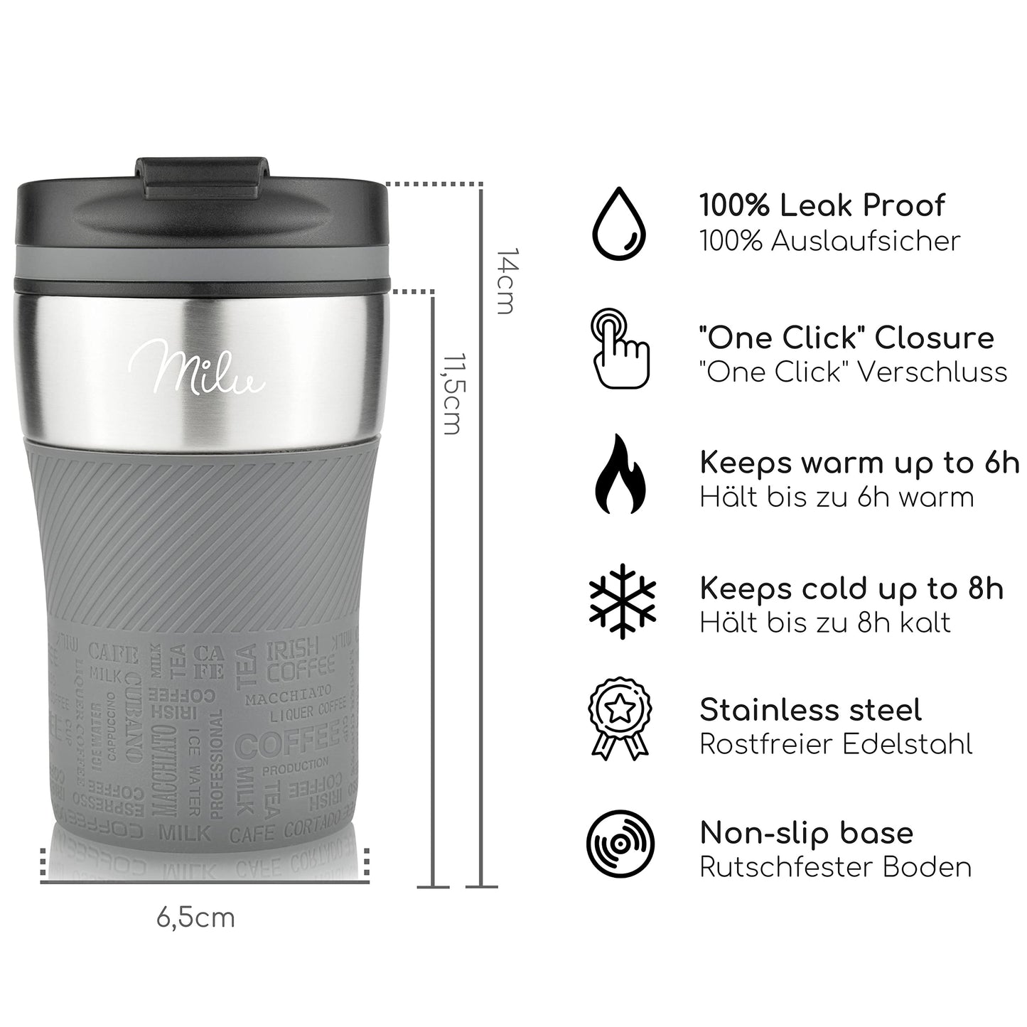 Milu Thermobecher Isolierbecher Kaffeebecher to go - 210ml 100% Auslaufsicher - Trinkbecher aus Edelstahl - Autobecher doppelwand Isolierung - Thermo Becher - Travel Mug (Rot)