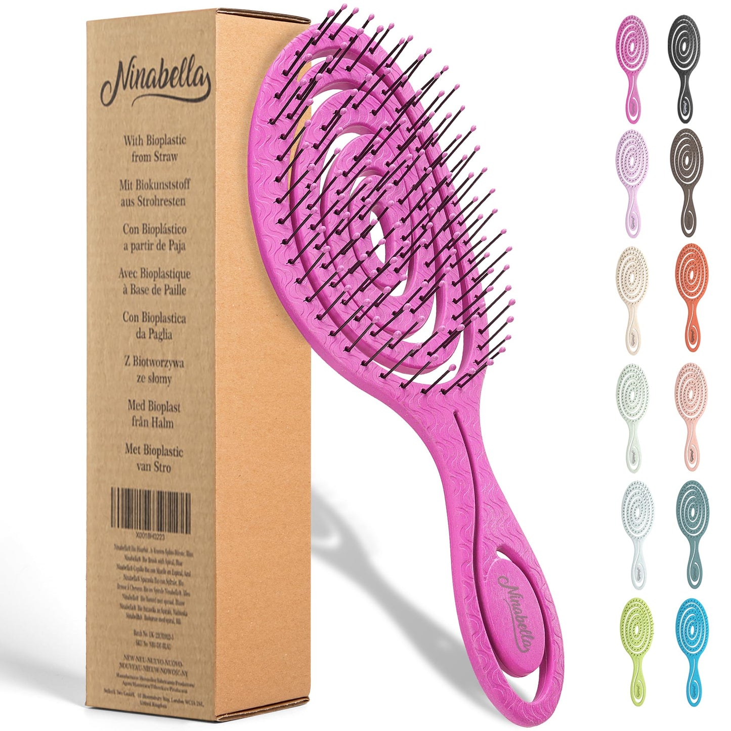 Ninabella Haarbürste ohne Ziepen für Damen, Herren & Kinder - Entwirrbürste auch für Locken & Lange Haare - Einzigartige Profi Detangler-Bürste mit Spiralfeder - Schwarz