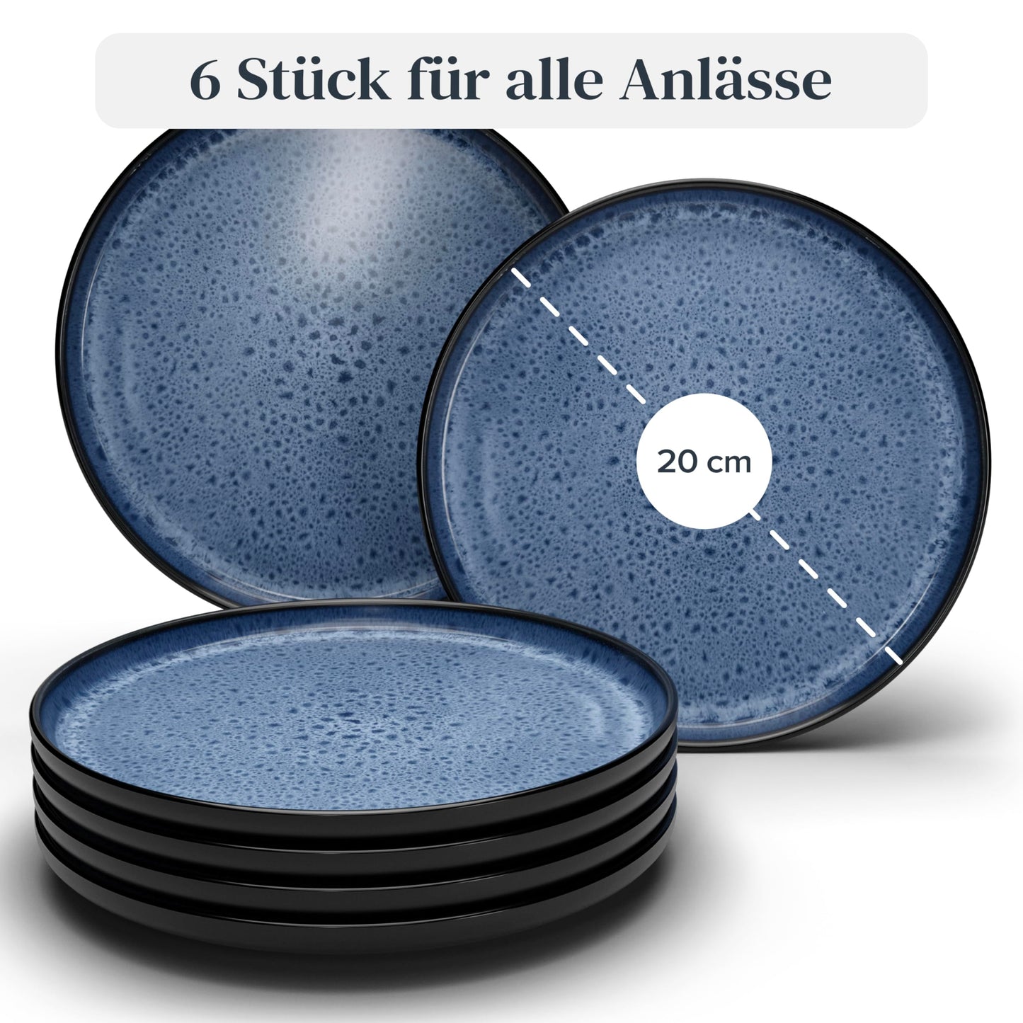 Steingut Frühstücksteller 6 Pers. Ibiza Hochwertiges Mediterranes TEST SEHR GUT Dessertteller Set - Kuchenteller spülmaschinen- und kratzfest - Kleine Teller, Salatteller Pure Living in Petrol