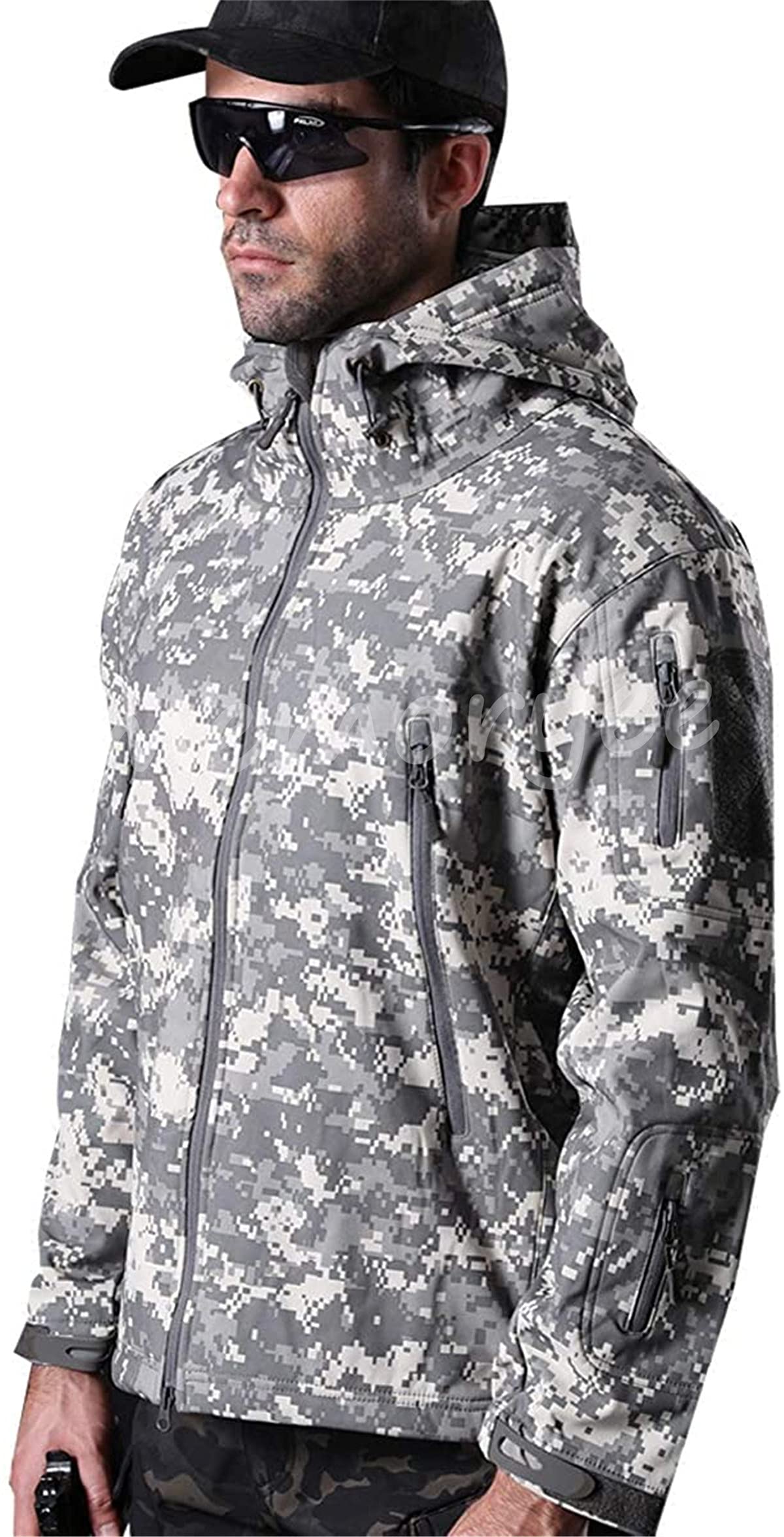 Memoryee Men's Waterproof Softshell Jackets, Warm Military Outdoor Tactical Hoodies, Camouflage Coat