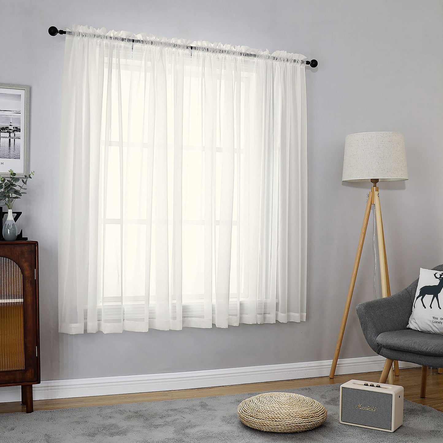 OVZME Extra Lange, durchsichtige Vorhänge, 241,3 cm Länge für französische Tür, Stangentasche, Voile, Fensterbehandlung für Wohnzimmer, Marineblau, 2 Paneele à 42 x 95 l