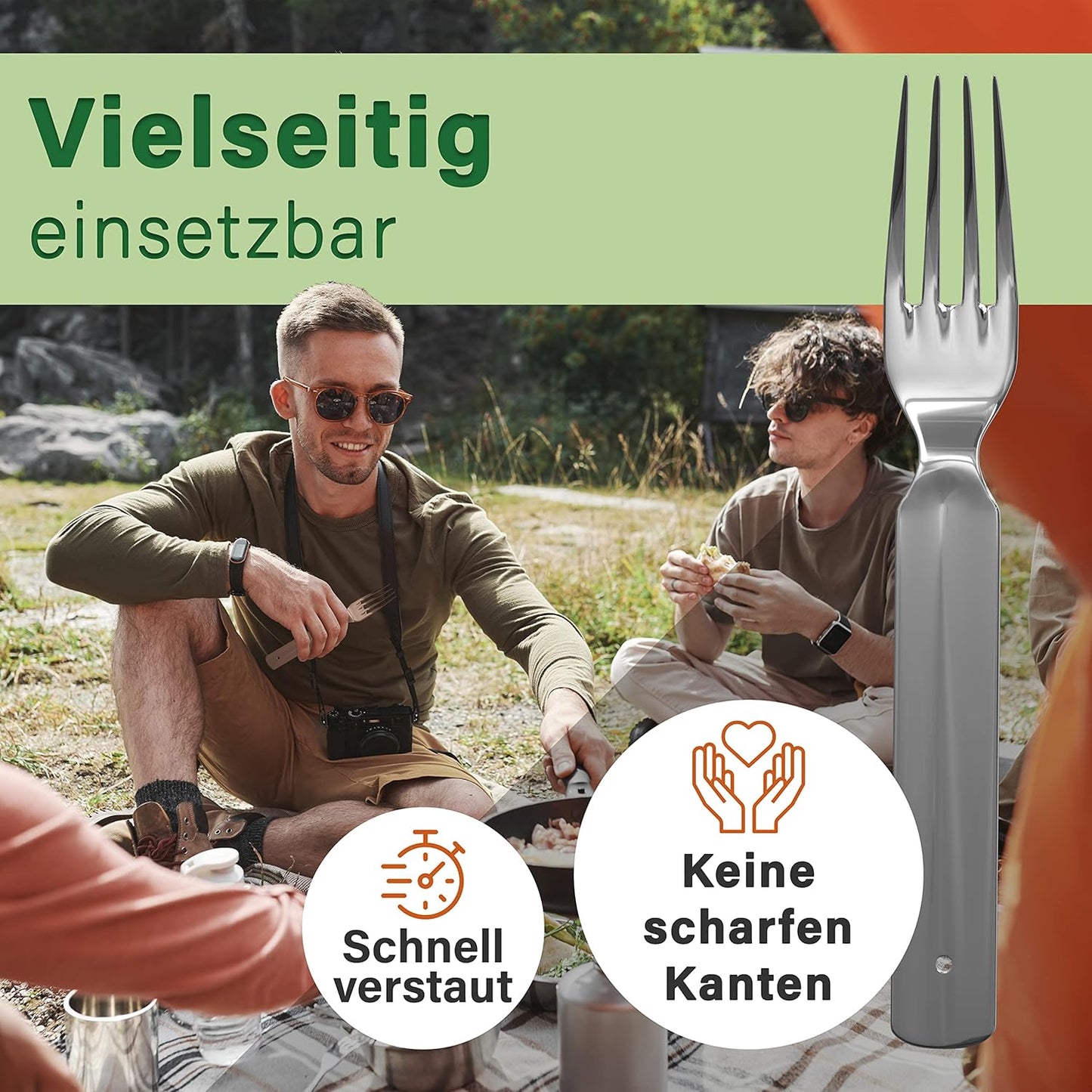 Klassisches Bundeswehr Edelstahl Besteck 4-Teilig Campingbesteck als Essbesteck Set zum Camping Besteckset Outdoor Besteck