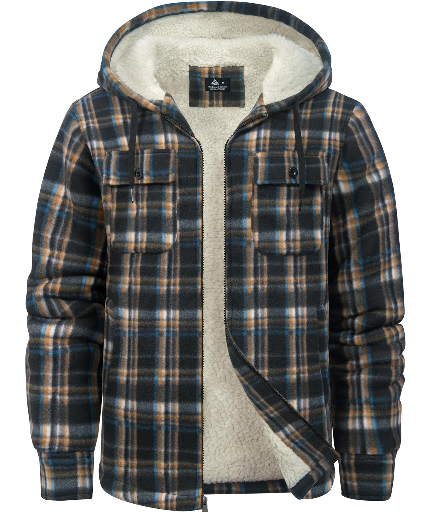 zitysport Hemdjacke Herren Hemd Sherpa Fleece Kariert Gefüttert Kapuzenpullover Fleecefutter Mantel Winter Jacke mit Taschen Flanellhemd Kariertes Männer Sweatjacke mit Kapuze