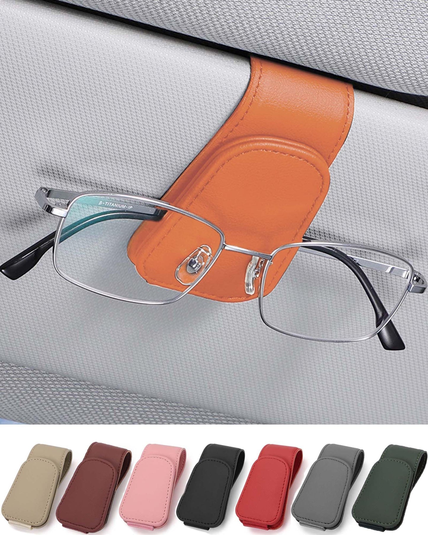 JEJA Glasses Holder for Car Sun Visor, Leather Sunglasses Holder for Car Visor Accessories, Ticket Card Clip, Black