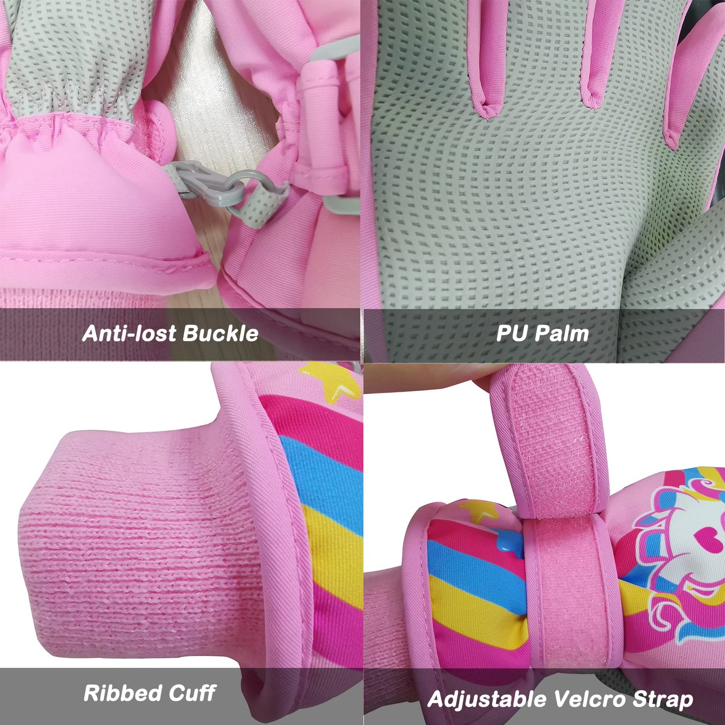 Children's Winter Ski Gloves Waterproof Snowboard Gloves Non-Slip Plush Lined Warm Unicorn Gloves for Girls Boys 2-9 Years Old