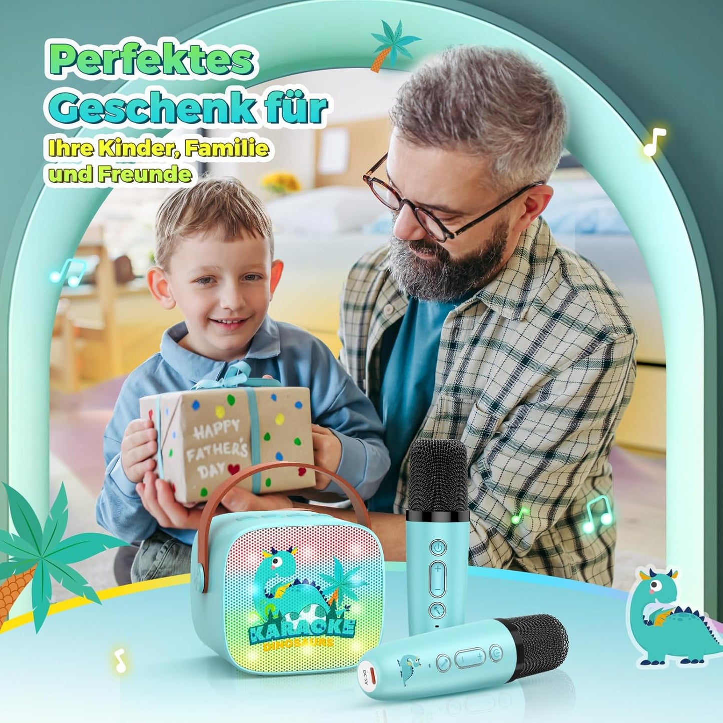 Karaoke Machine with 2 Bluetooth Microphones, Children's Unicorn Christmas Gifts Toy for Girls 3-12 Years, Portable Karaoke Microphone Set with DSP and LED Lights