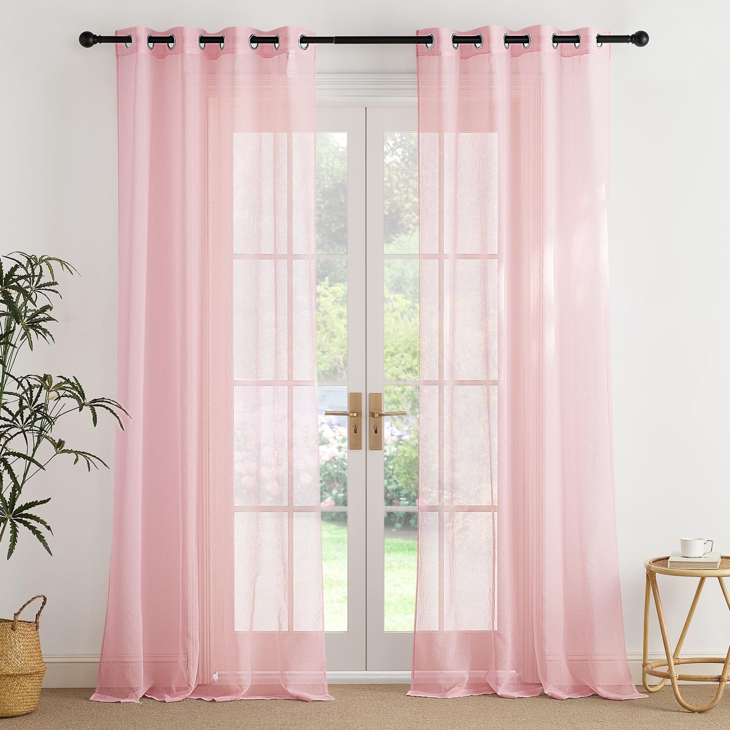 PONY DANCE Voile Gardinen Weiss Transparent Ösenvorhang 2er Set H 160 x B 140 cm Wohnzimmer Gardinen Kurz Durchlässige Vorhänge Weiß Vorhang Leinenoptik Schlafzimmer