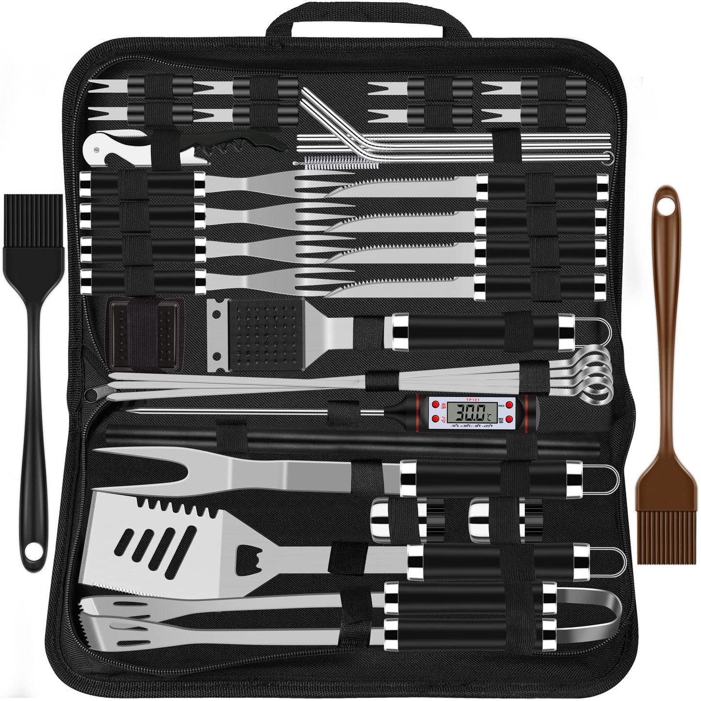 Grilliance 38 Stücke BBQ Grillbesteck Set Edelstahl Grillzubehör für Männer Geschenk Geburtstag Hochwertiger Grillutensilien Set Koffer mit Grillkoffer und Grillmatte für Garten und Camping Braun