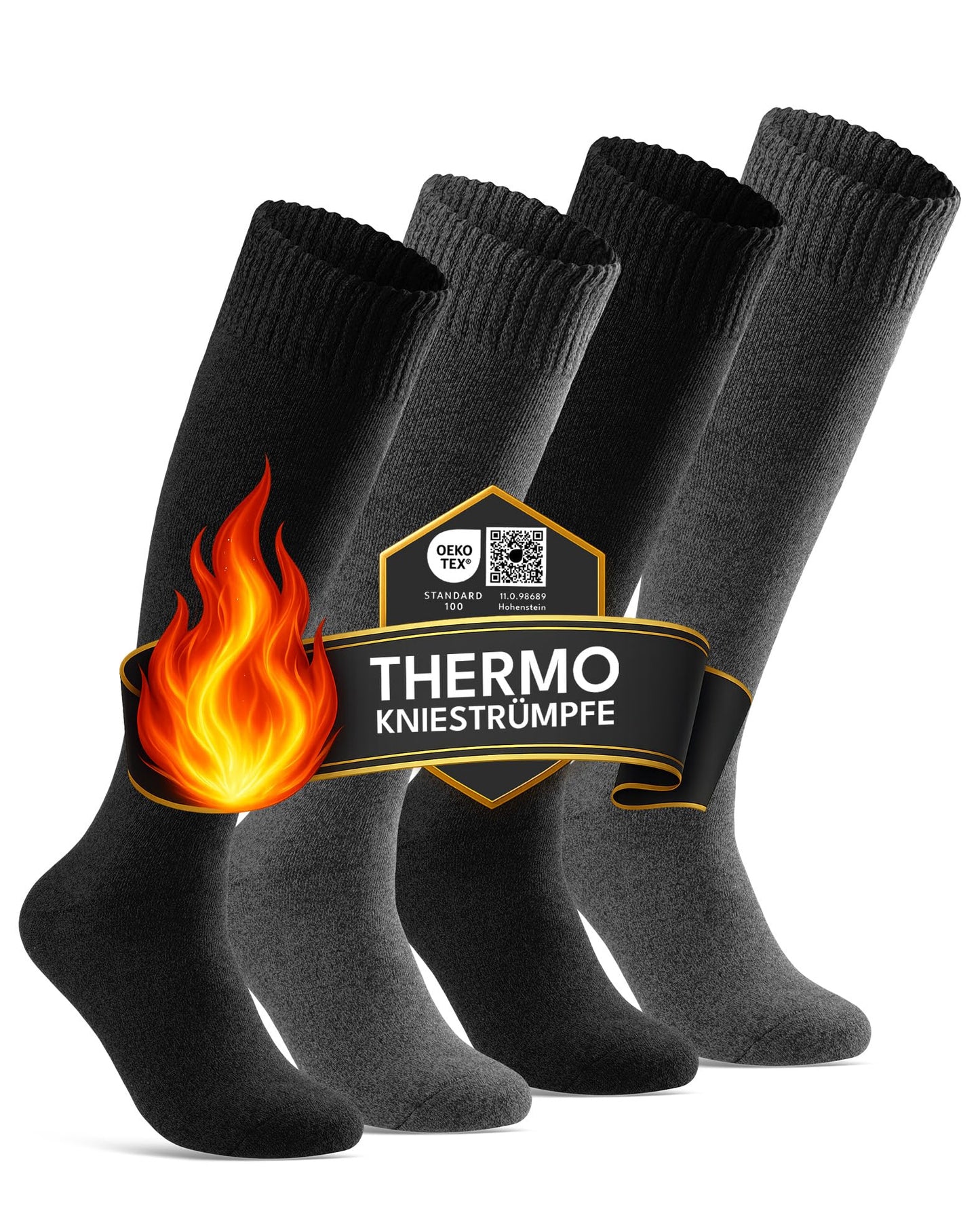sockenkauf24 22350 Men's Thermal Knee Socks Inner Terry Towelling 4 Pairs