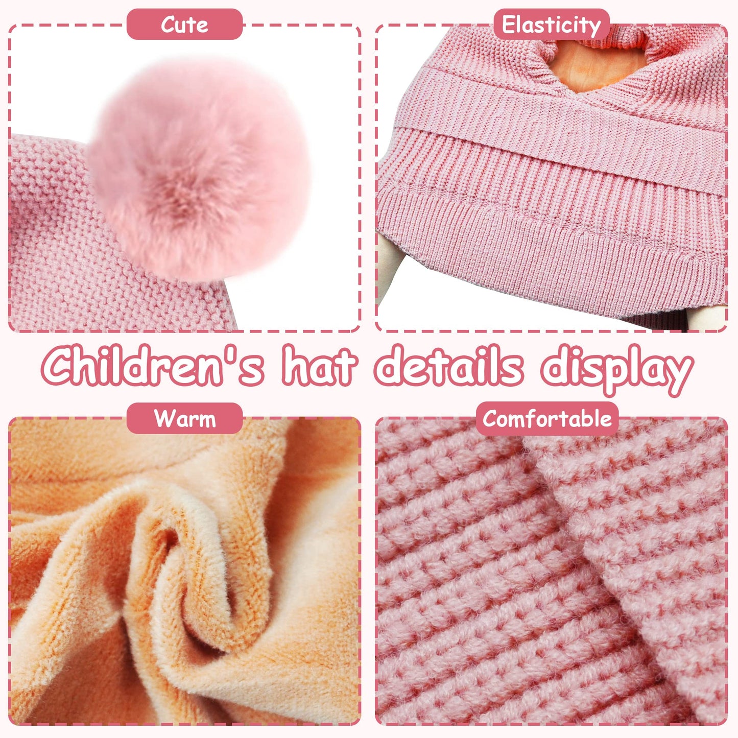Children's Slip-On Hat Girls Boys Scarf Hat Fleece Lined Knitted Hat with Bobble Cute Winter Warm Beanie Hat Children's Hat Bobble Hat Loop Scarves for Toddlers Children 2-6 Years Old