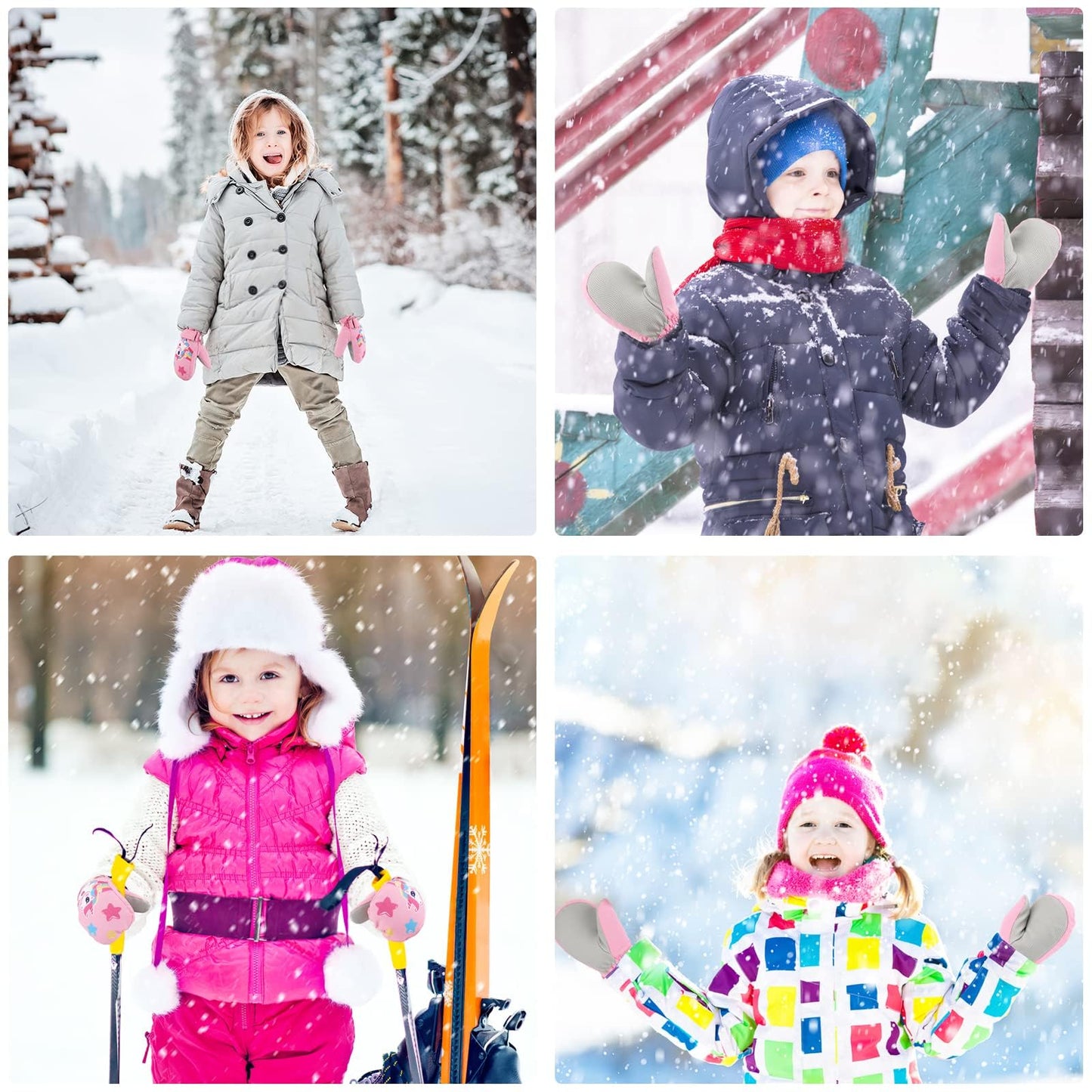 Children's Winter Ski Gloves Waterproof Snowboard Gloves Non-Slip Plush Lined Warm Unicorn Gloves for Girls Boys 2-9 Years Old