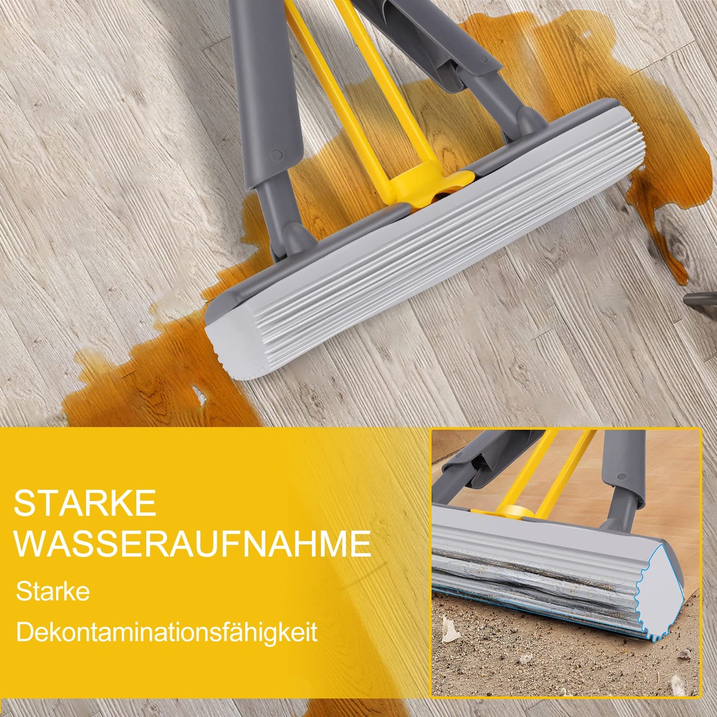 Masthome Wischmopp Bodenwischer Bodenreiniger,Mikrofaser Mopp mit 128cm Teleskopstiel,Wischer Boden Flachmopp mit 4 Moppads für Hartholz,Laminat,Fliesen,Marmor,Send Scraping Dust