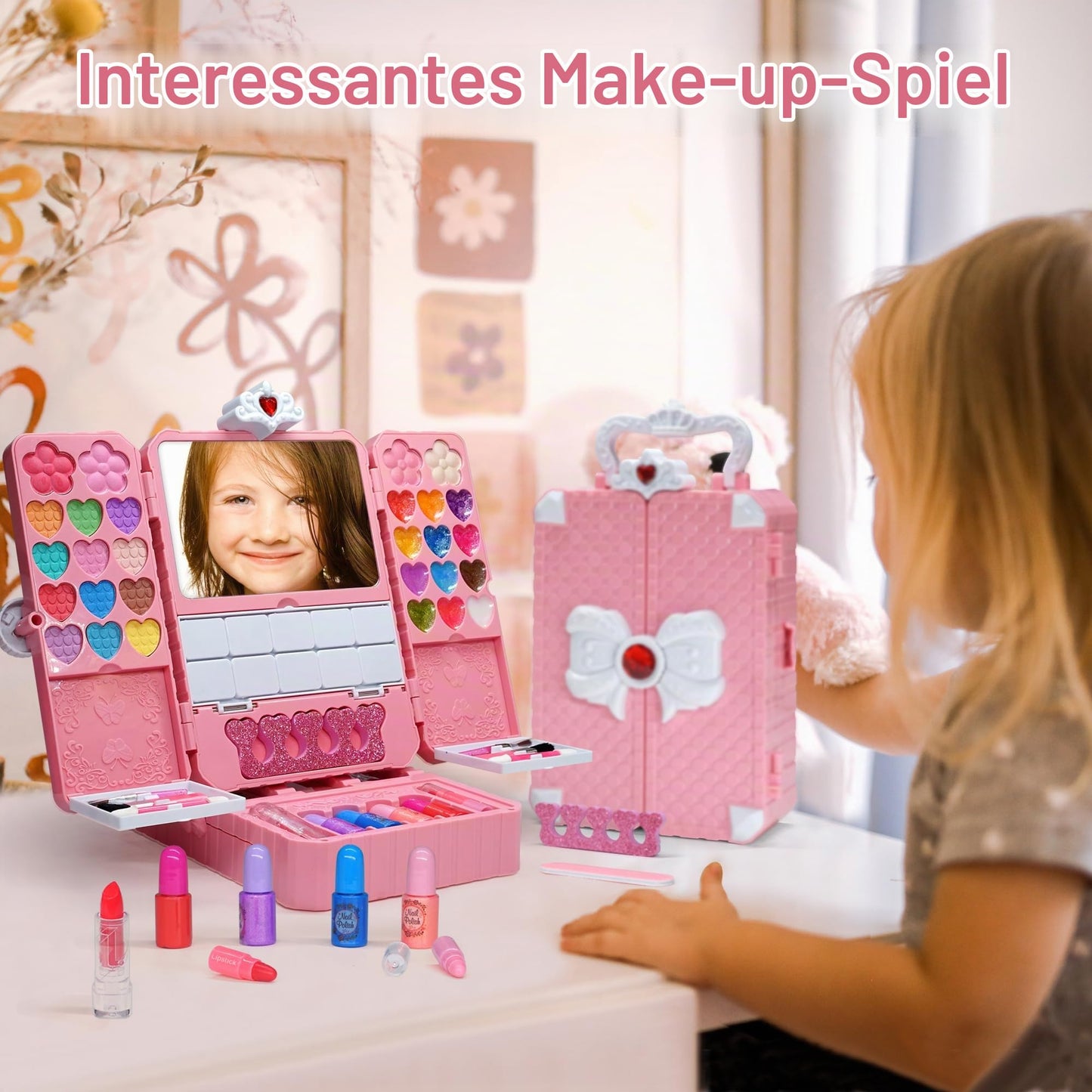 Mrabbitoo Kinderschminke Set Mädchen Schminkkoffer - Waschbar Kinder Make Up Set Schminkset Spielzeug,Schminke Halloween Weihnachts Geburtstag Geschenke für Prinzessin 4 5 6 7 8 9 10 11 12 Jahre