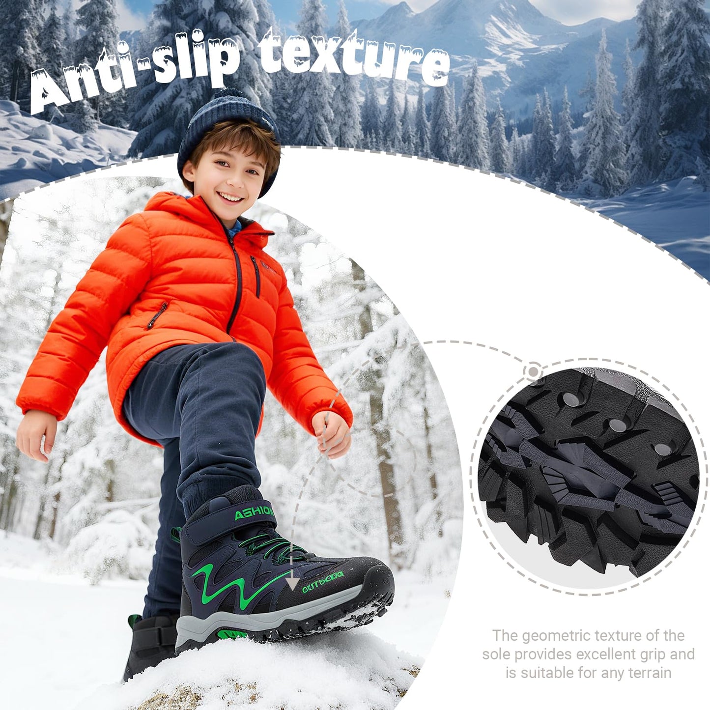 ASHION Winter Shoes Children's Winter Boots Boys Girls Snow Boots Hiking Boots Warm Lined Boots