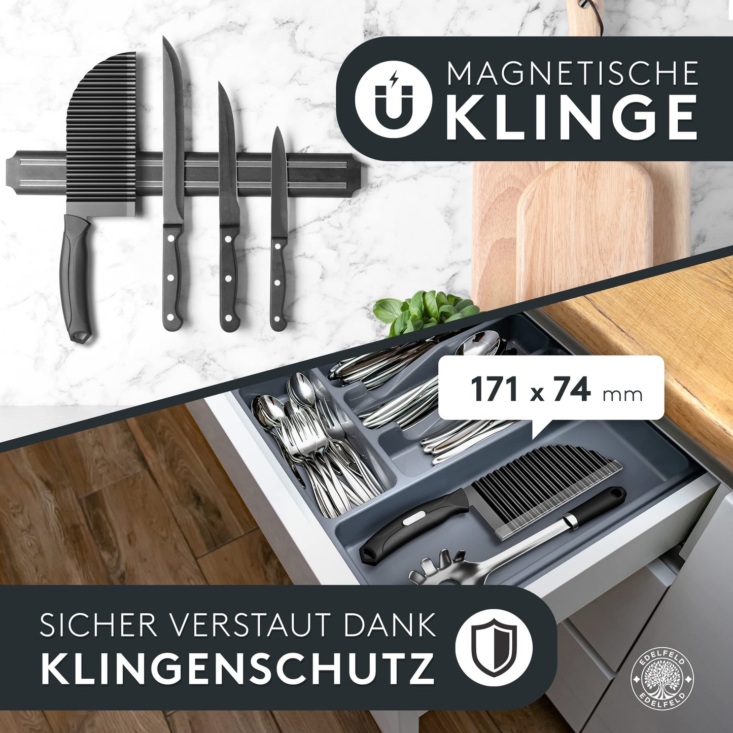 EDELFELD Wellenschneider für Pommes, Obst & Gemüse [TESTSIEGER] - Spülmaschinengeeignetes Wellenmesser mit Titanklinge - Riffelmesser für Erwachsene & Kinder - BLW Wellenschnittmesser aus Edelstahl