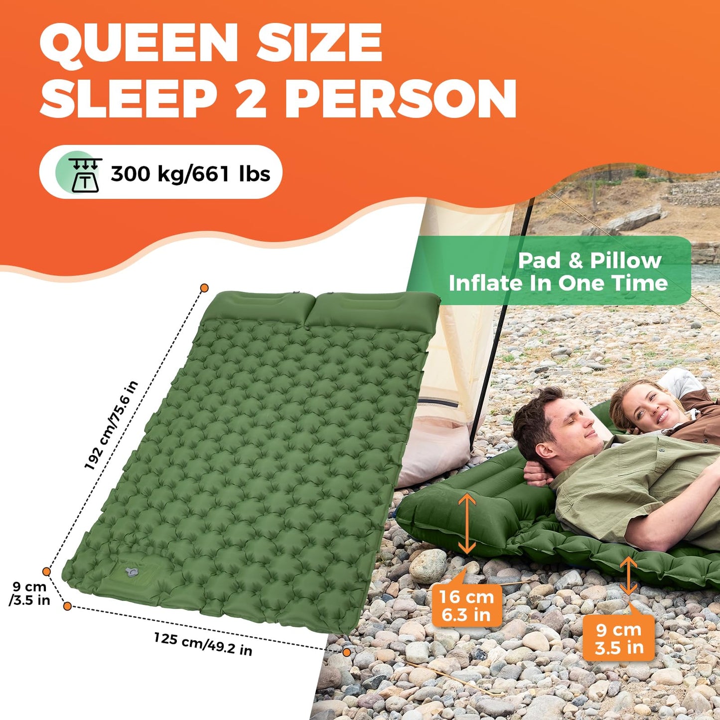 KingCamp Camping Isomatte Selbstaufblasend mit Fußpumpe, Luftmatratze 1 Personen mit integrierten Kopfkissen Outdoor Ultraleichte Campingmatte kleines Packmass, für Camping, Wandern, Trekking