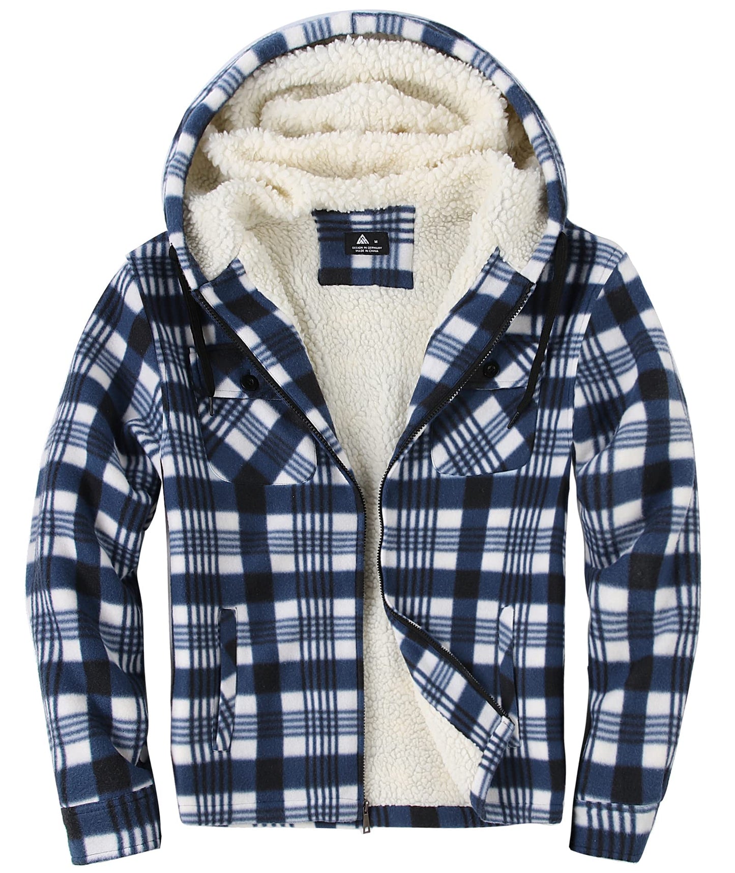 zitysport Hemdjacke Herren Hemd Sherpa Fleece Kariert Gefüttert Kapuzenpullover Fleecefutter Mantel Winter Jacke mit Taschen Flanellhemd Kariertes Männer Sweatjacke mit Kapuze