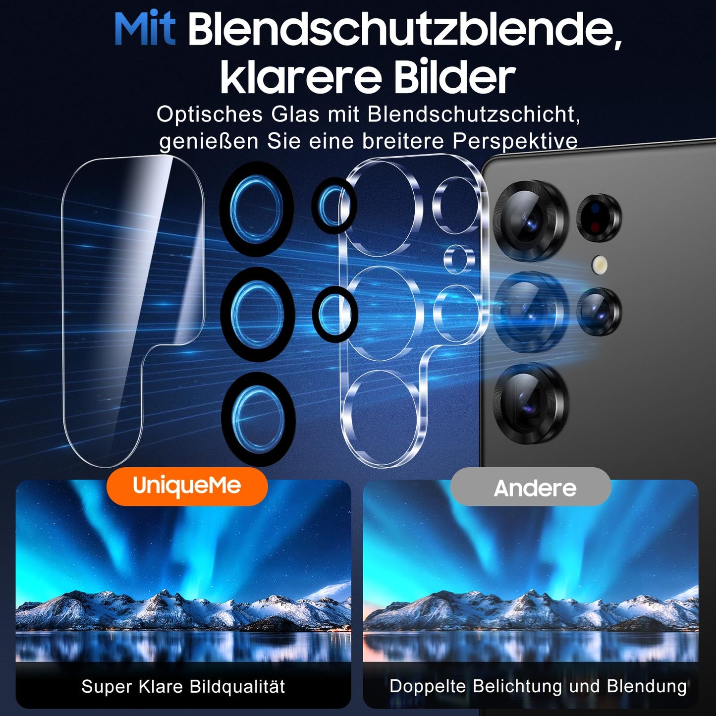 UniqueMe For Samsung Galaxy S25 Ultra Camera Protection - [Scratch-Resistant, Stable] Ultra Clear 9H Hardness Camera Protection for Samsung S25 Ultra Camera Protection [Pack of 3] - HD Transparent