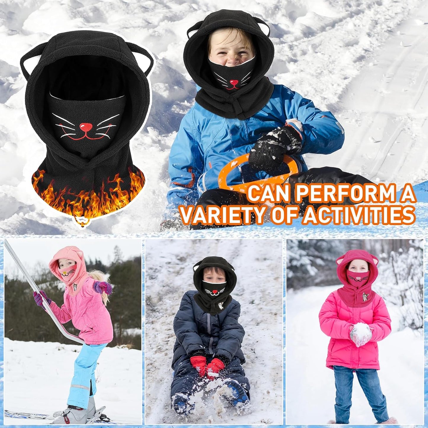 Children's Winter Thermal Fleece Balaclava 4-12 Years, Multifunctional Windproof Adjustable Face Mask, Ski Mask, Warm Hat, Balaclava, Neck Warmer Scarf for Boys and Girls, Outdoor Activities