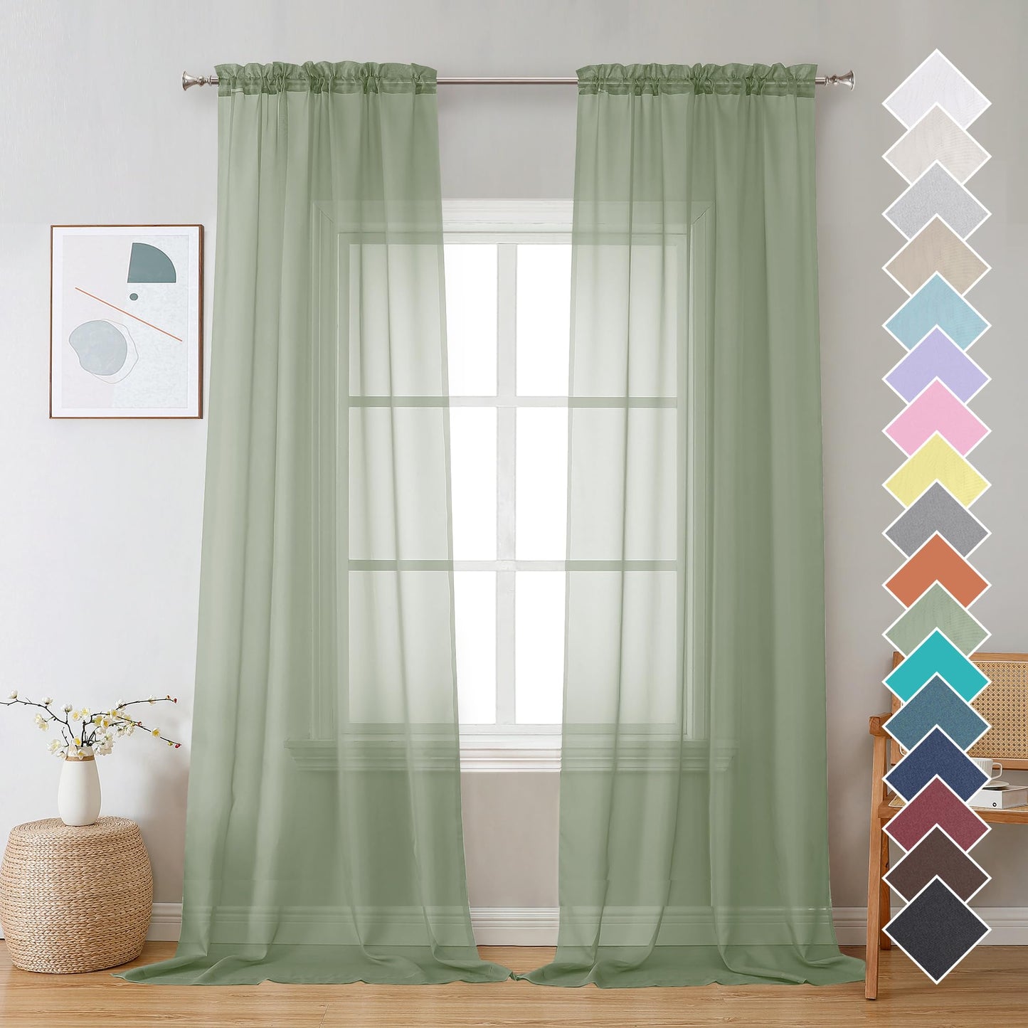 OVZME Extra Lange, durchsichtige Vorhänge, 241,3 cm Länge für französische Tür, Stangentasche, Voile, Fensterbehandlung für Wohnzimmer, Marineblau, 2 Paneele à 42 x 95 l