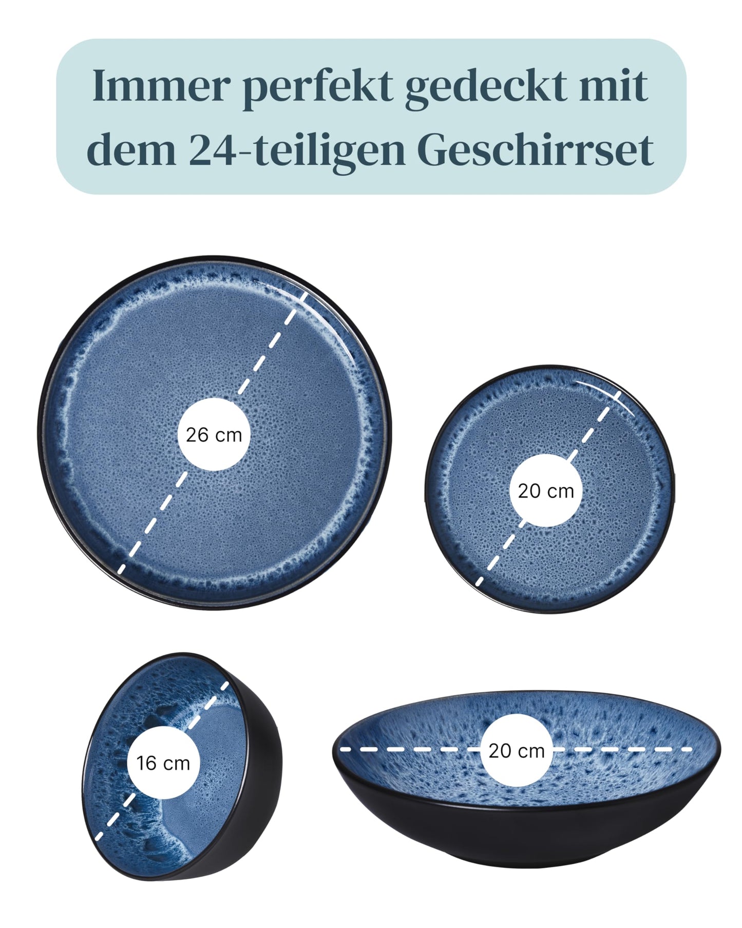 Steingut Frühstücksteller 6 Pers. Ibiza Hochwertiges Mediterranes TEST SEHR GUT Dessertteller Set - Kuchenteller spülmaschinen- und kratzfest - Kleine Teller, Salatteller Pure Living in Petrol