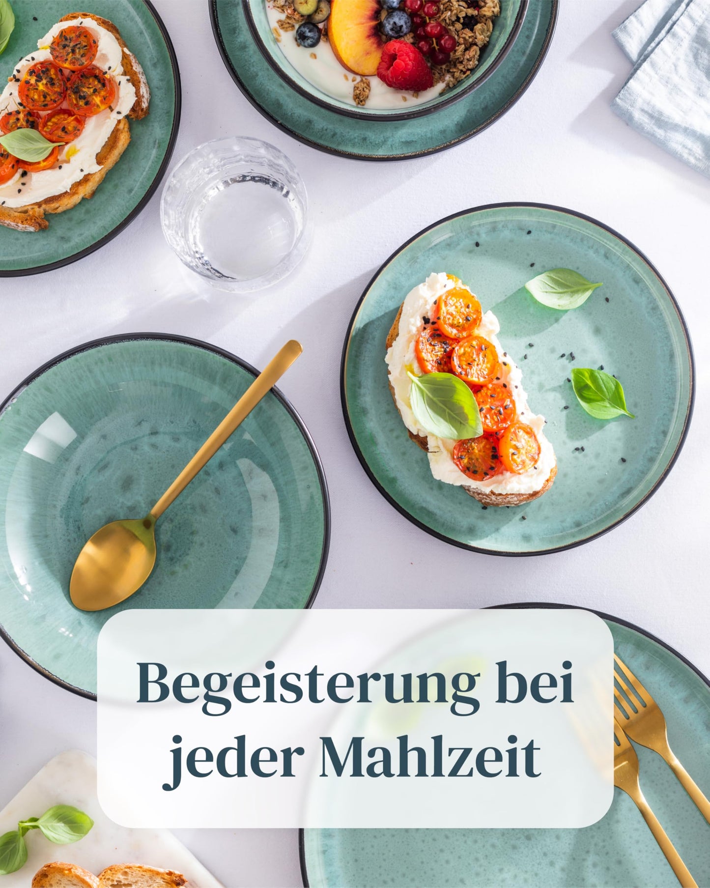 Steingut Frühstücksteller 6 Pers. Ibiza Hochwertiges Mediterranes TEST SEHR GUT Dessertteller Set - Kuchenteller spülmaschinen- und kratzfest - Kleine Teller, Salatteller Pure Living in Petrol