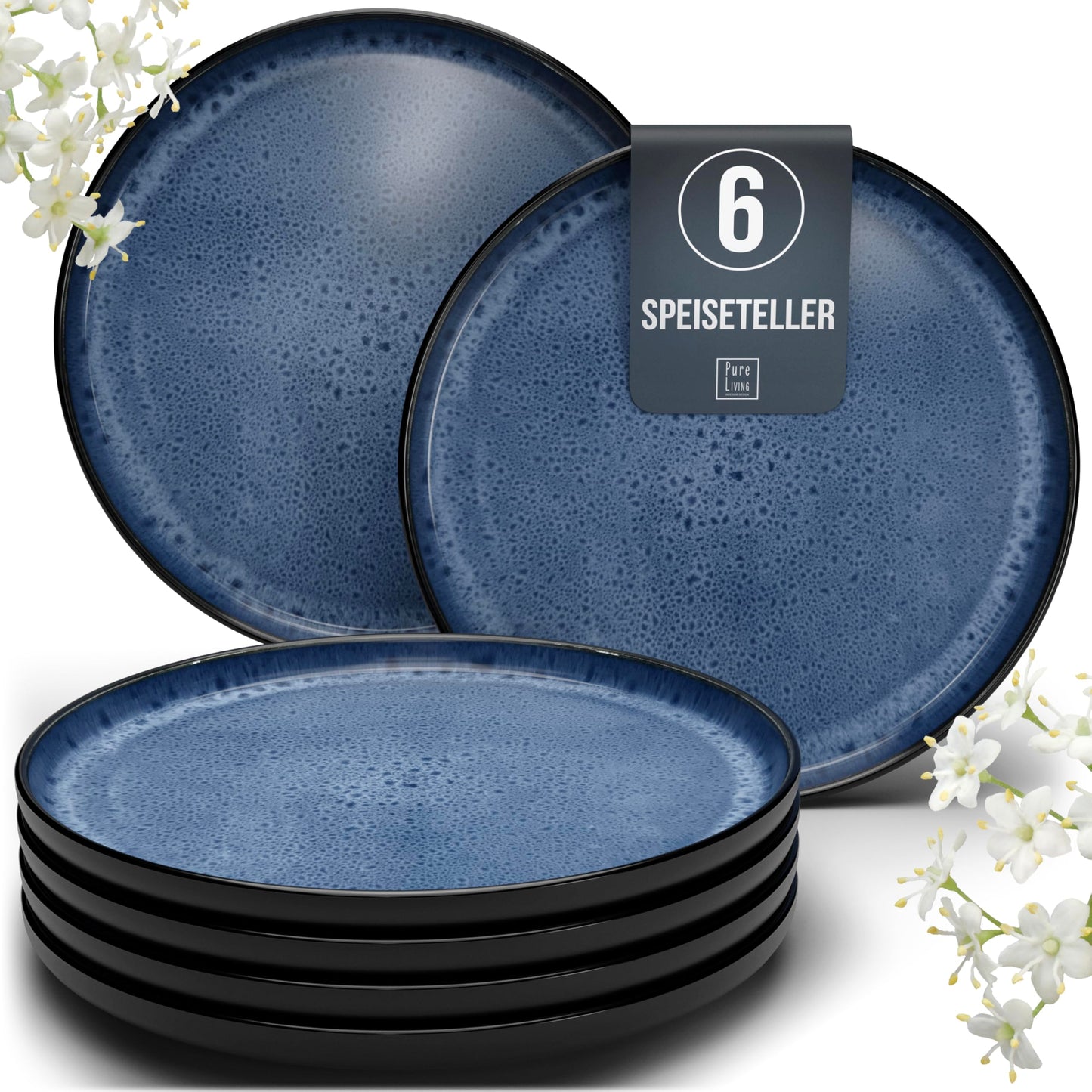 Steingut Frühstücksteller 6 Pers. Ibiza Hochwertiges Mediterranes TEST SEHR GUT Dessertteller Set - Kuchenteller spülmaschinen- und kratzfest - Kleine Teller, Salatteller Pure Living in Petrol