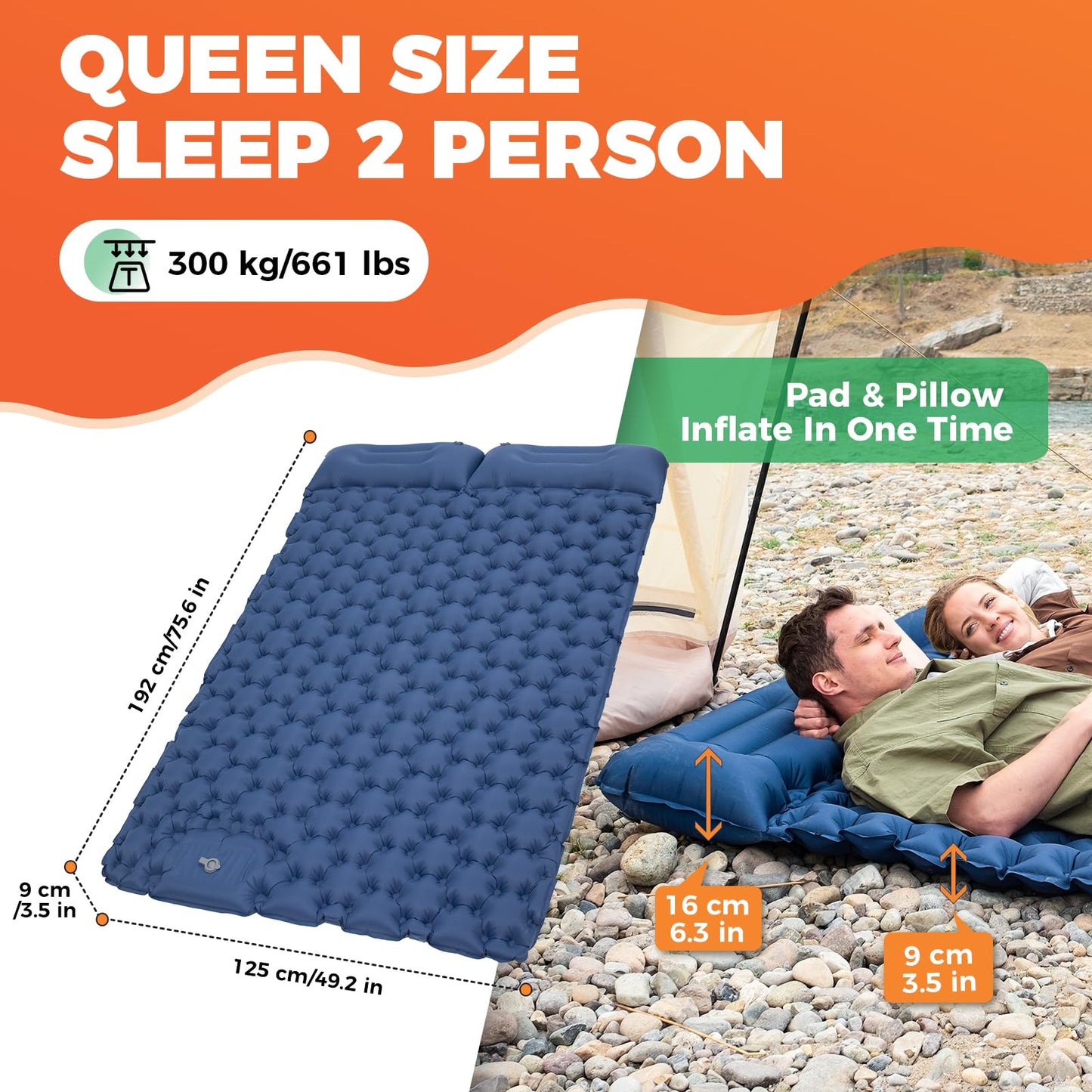 KingCamp Camping Isomatte Selbstaufblasend mit Fußpumpe, Luftmatratze 1 Personen mit integrierten Kopfkissen Outdoor Ultraleichte Campingmatte kleines Packmass, für Camping, Wandern, Trekking