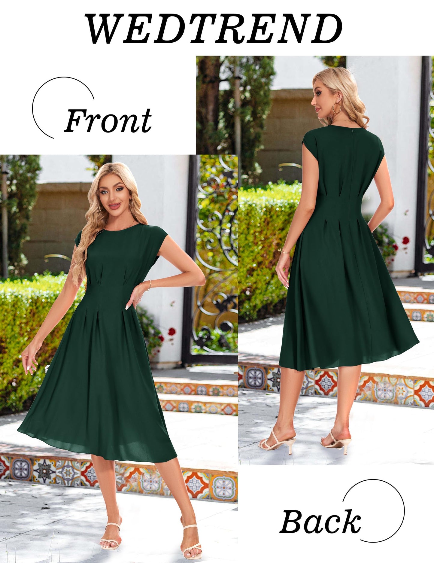 Wedtrend Cocktailkleid Damen Elegant Rockabilly Kleider Damen Midi Cap Sleeves Kleid Festlich Damen 50er Vintage A Linie Abendkleid mit Taschen