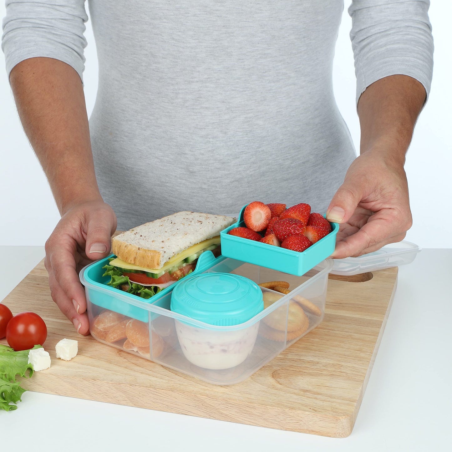 Sistema Bento-Box | 1,25 L | Brotdose für Pause mit Fächern und Snackbox | BPA-frei | hergestellt aus Ocean Bound Plastic | Teal Stone | 1 Stück, Mintgrün (Recycelter Kunststoff)