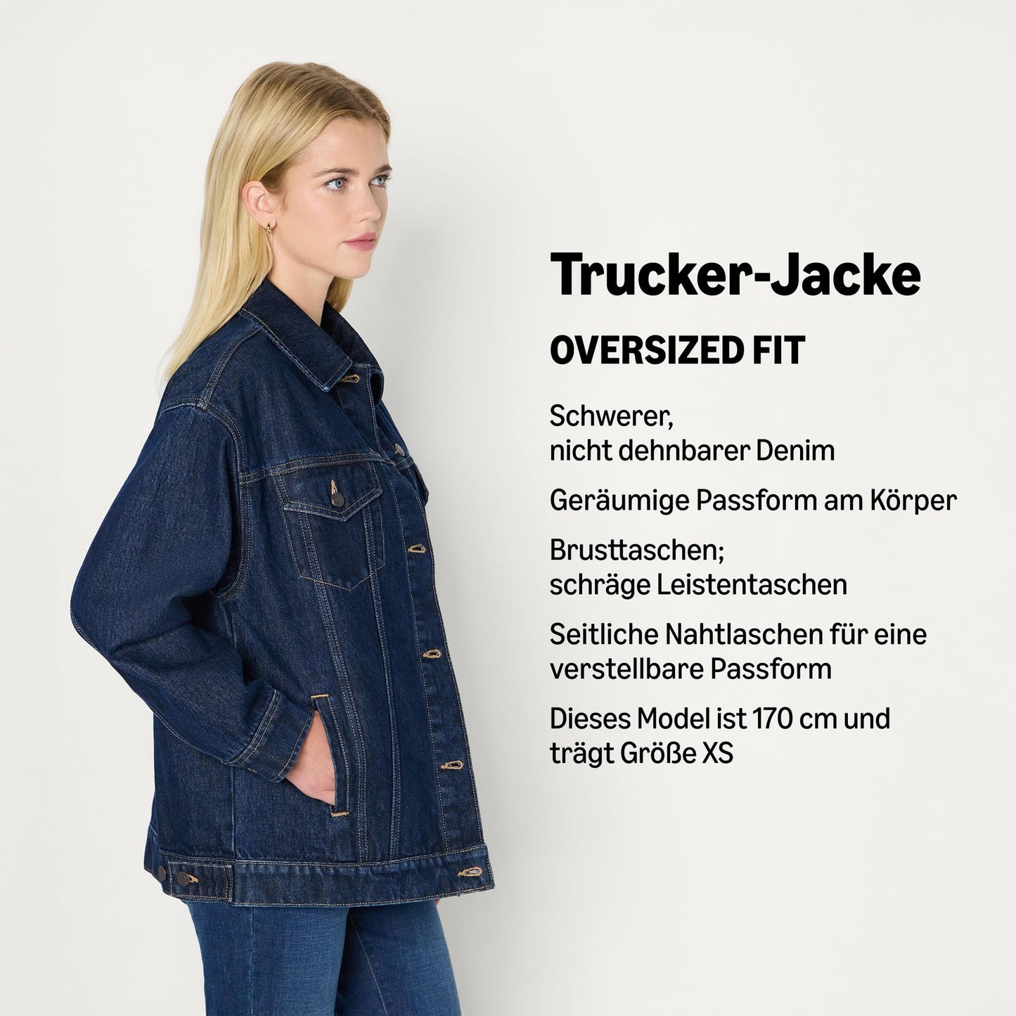 Amazon Essentials Damen Trucker-Jacke aus Denim Mit Taschen