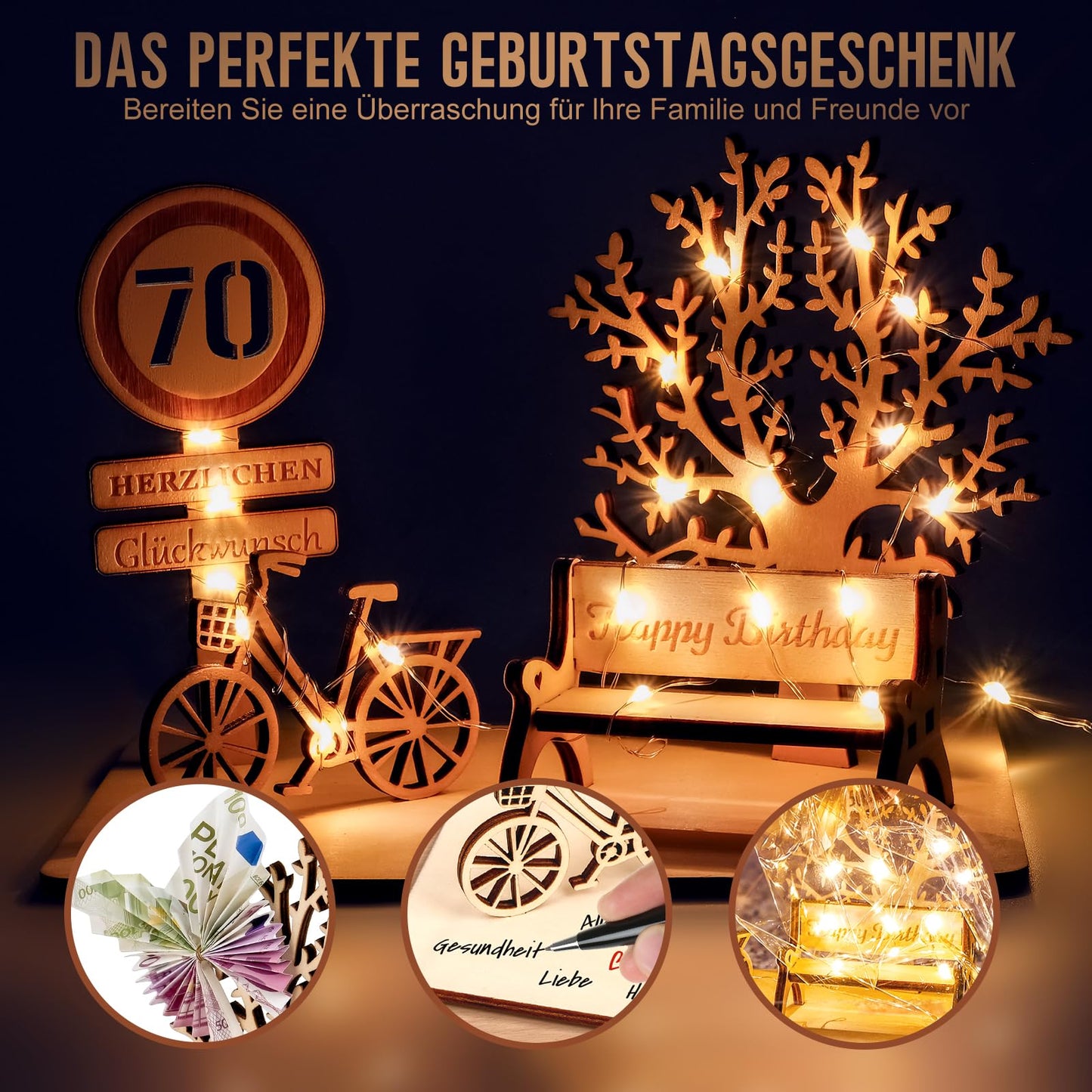 I LOVE MOM Geldgeschenk Geburtstag Holz, Fahrrad Geschenk, DIY Holz Schild Gästebuch Dreidimensionale Bäume Sitzbank Deko Zahlen für Geschenke, Hochzeiten, Partys, Geburtstage, Jubiläum (GYY-60)
