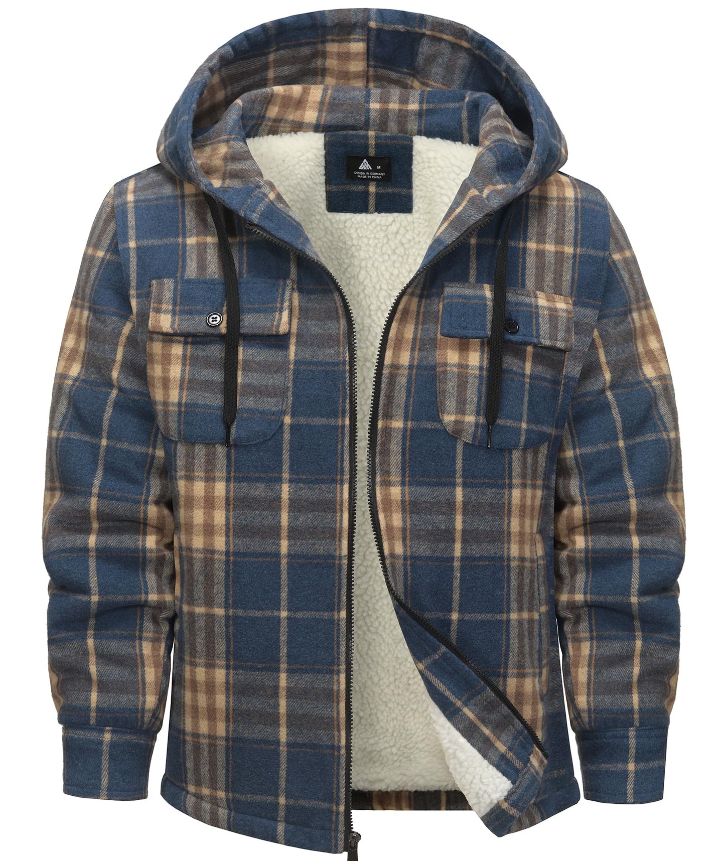 zitysport Hemdjacke Herren Hemd Sherpa Fleece Kariert Gefüttert Kapuzenpullover Fleecefutter Mantel Winter Jacke mit Taschen Flanellhemd Kariertes Männer Sweatjacke mit Kapuze