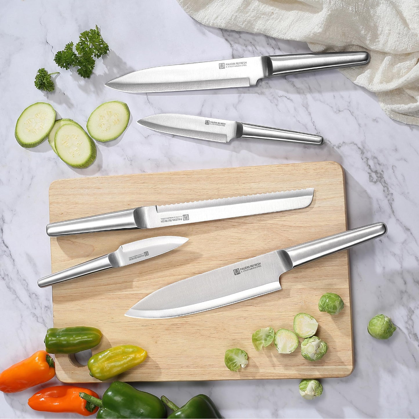 PAUDIN Messerblock, 14-teiliges Messer-Set für die Küche, scharf, hochwertiges deutsches Edelstahlmesser-Set mit Holzblock, Messerschäfer und Schere