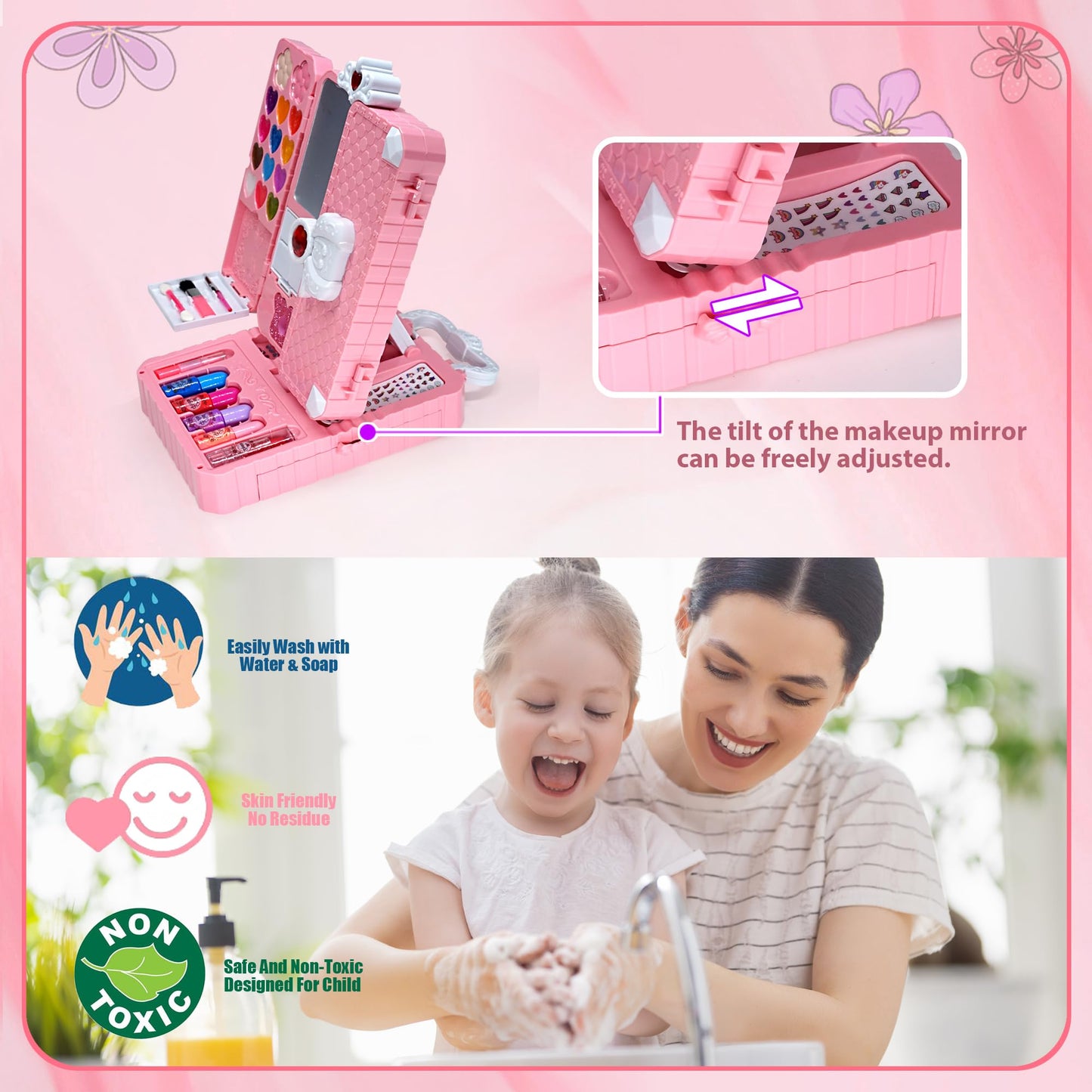 Mrabbitoo Kinderschminke Set Mädchen Schminkkoffer - Waschbar Kinder Make Up Set Schminkset Spielzeug,Schminke Halloween Weihnachts Geburtstag Geschenke für Prinzessin 4 5 6 7 8 9 10 11 12 Jahre