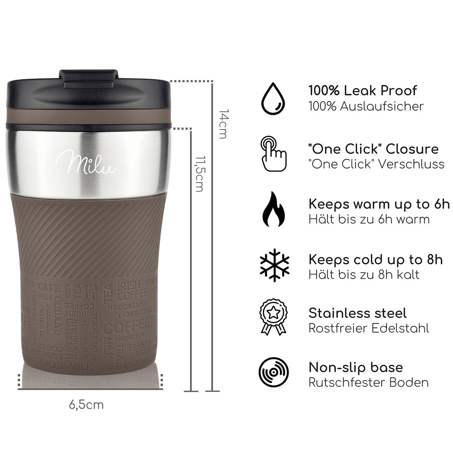 Milu Thermobecher Isolierbecher Kaffeebecher to go - 210ml 100% Auslaufsicher - Trinkbecher aus Edelstahl - Autobecher doppelwand Isolierung - Thermo Becher - Travel Mug (Rot)