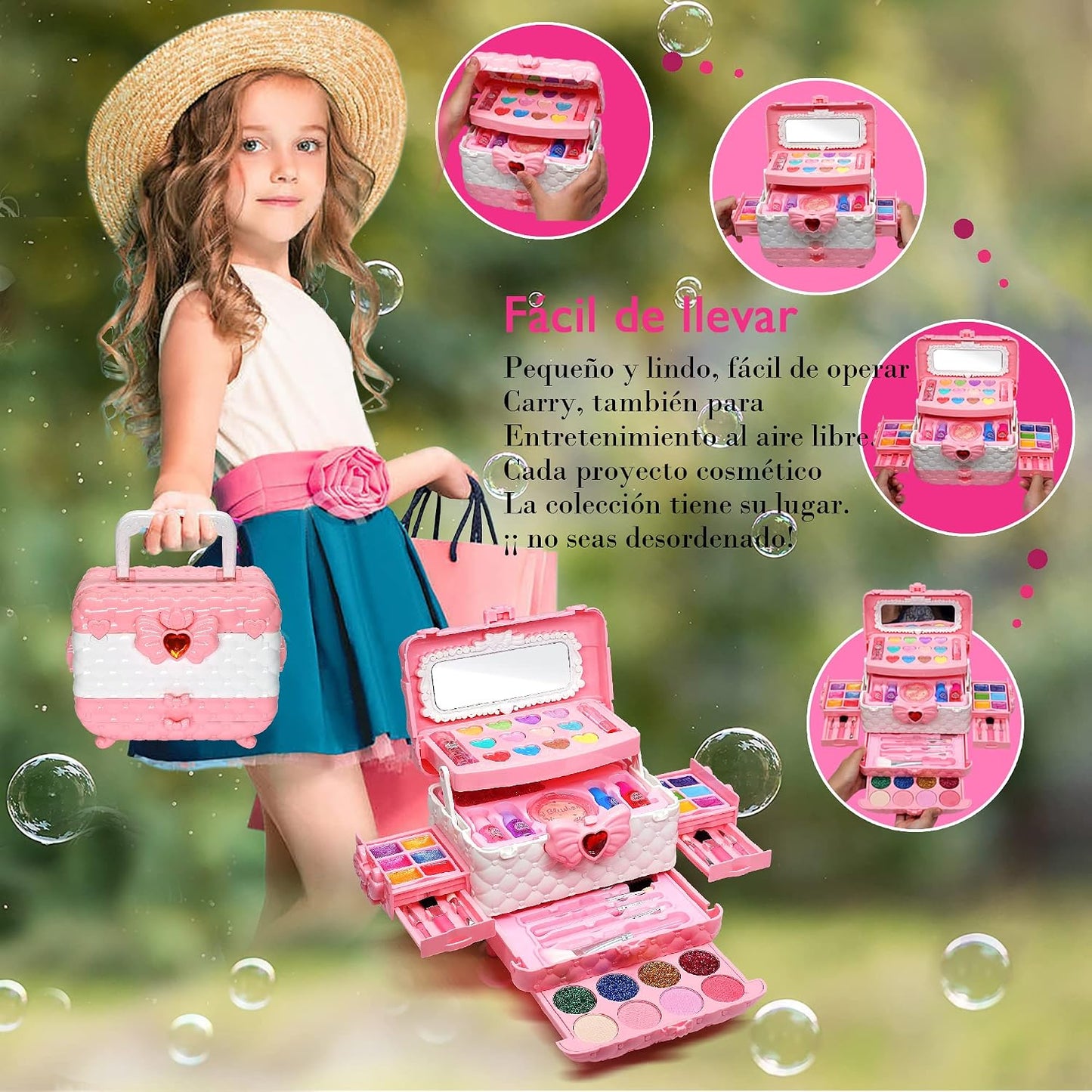 Mrabbitoo Kinderschminke Set Mädchen Schminkkoffer - Waschbar Kinder Make Up Set Schminkset Spielzeug,Schminke Halloween Weihnachts Geburtstag Geschenke für Prinzessin 4 5 6 7 8 9 10 11 12 Jahre