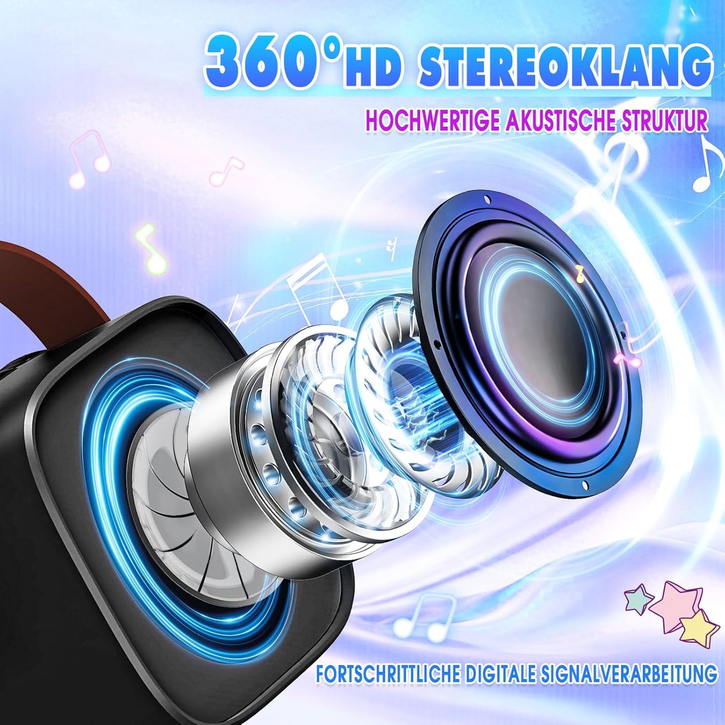 Karaoke Machine with 2 Bluetooth Microphones, Children's Unicorn Christmas Gifts Toy for Girls 3-12 Years, Portable Karaoke Microphone Set with DSP and LED Lights