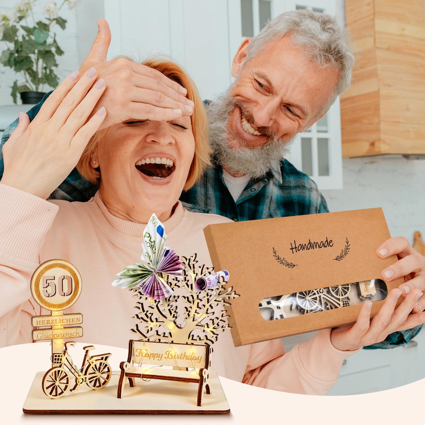 I LOVE MOM Geldgeschenk Geburtstag Holz, Fahrrad Geschenk, DIY Holz Schild Gästebuch Dreidimensionale Bäume Sitzbank Deko Zahlen für Geschenke, Hochzeiten, Partys, Geburtstage, Jubiläum (GYY-60)