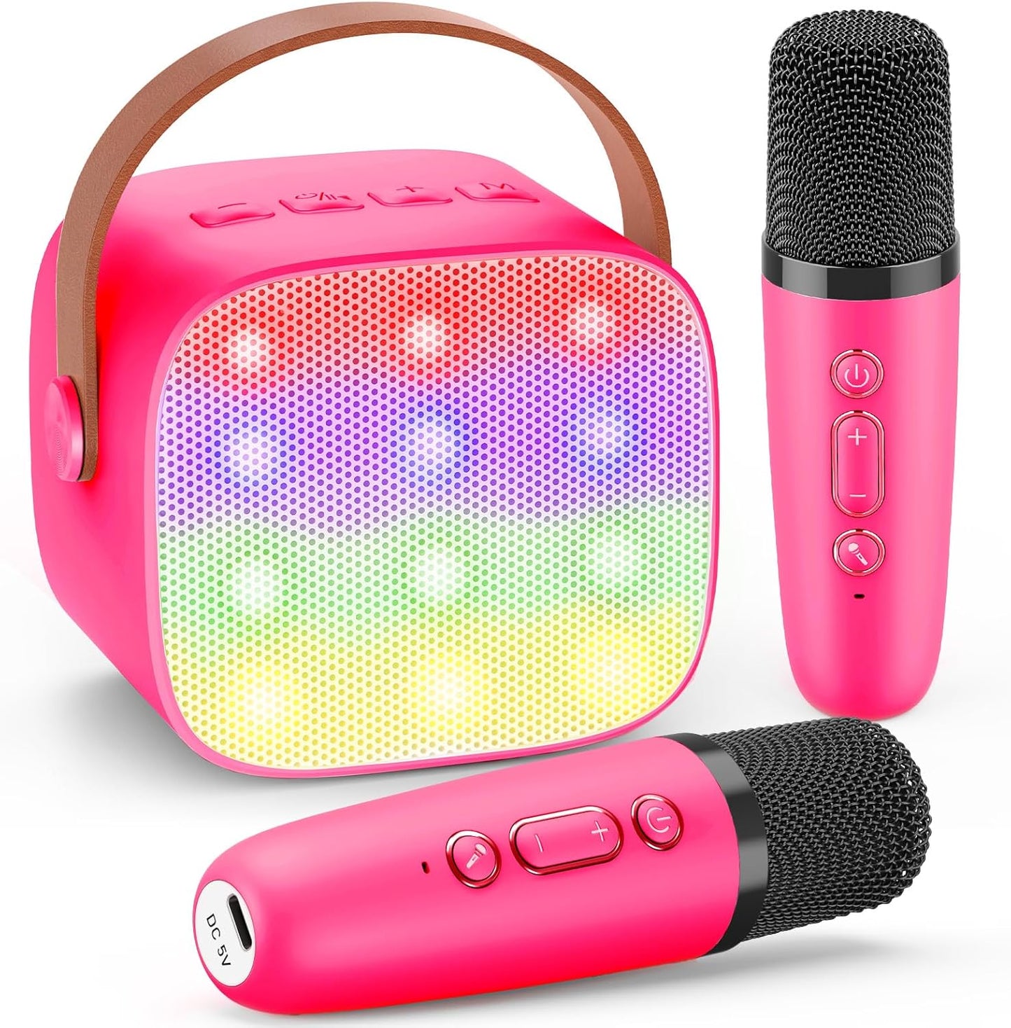 Karaoke Machine with 2 Bluetooth Microphones, Children's Unicorn Christmas Gifts Toy for Girls 3-12 Years, Portable Karaoke Microphone Set with DSP and LED Lights