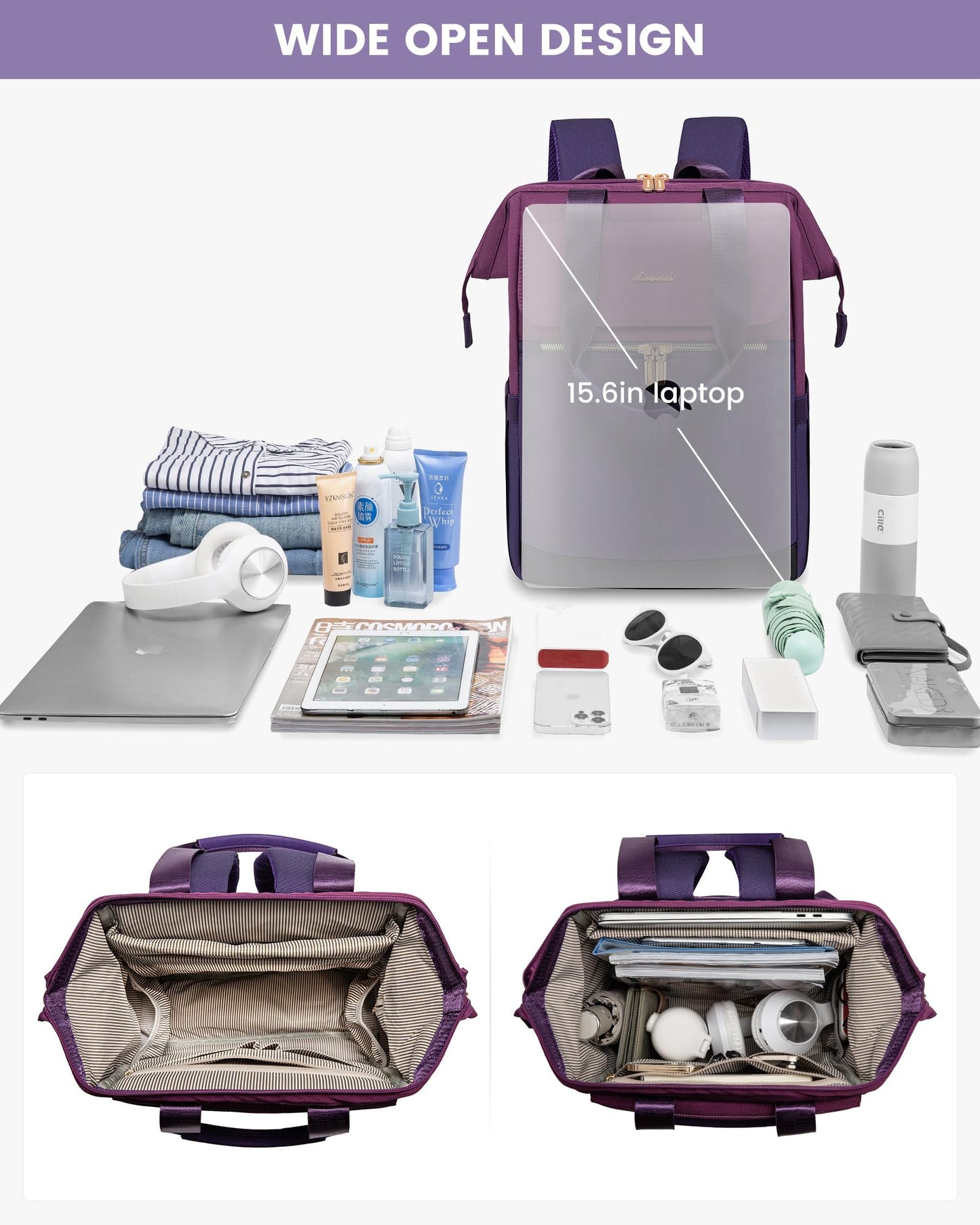 LOVEVOOK Rucksack Damen, Laptop Schulrucksack Wasserdicht, Schultasche Teenager Backpack Women Elegant Tagesrucksäcke Handtasche 2 in 1, 15,6 Zoll Arbeitstasche Lehrertasche Reiserucksack für Uni Büro