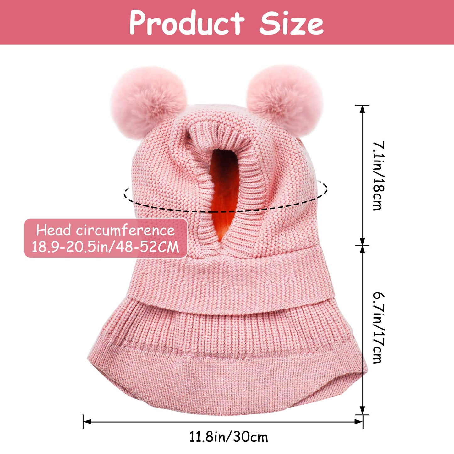 Children's Slip-On Hat Girls Boys Scarf Hat Fleece Lined Knitted Hat with Bobble Cute Winter Warm Beanie Hat Children's Hat Bobble Hat Loop Scarves for Toddlers Children 2-6 Years Old