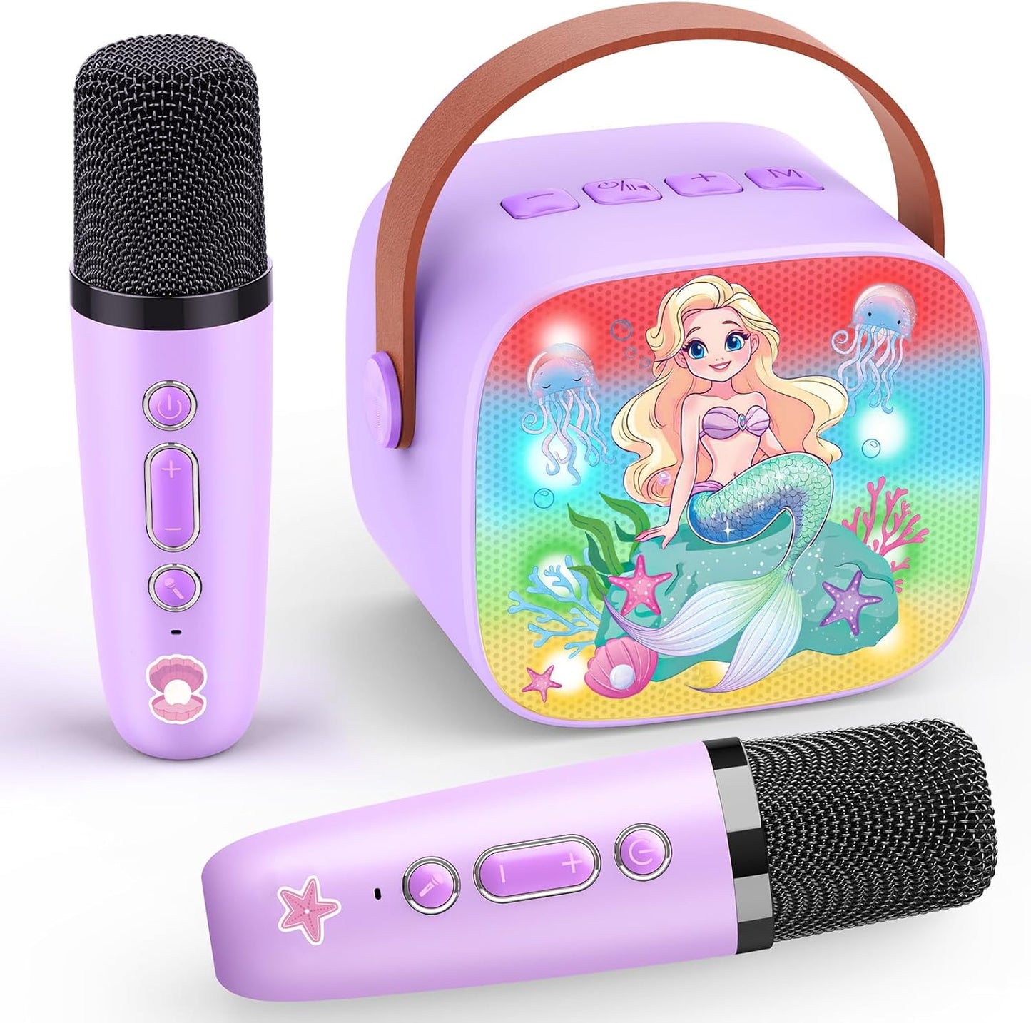 Karaoke Machine with 2 Bluetooth Microphones, Children's Unicorn Christmas Gifts Toy for Girls 3-12 Years, Portable Karaoke Microphone Set with DSP and LED Lights