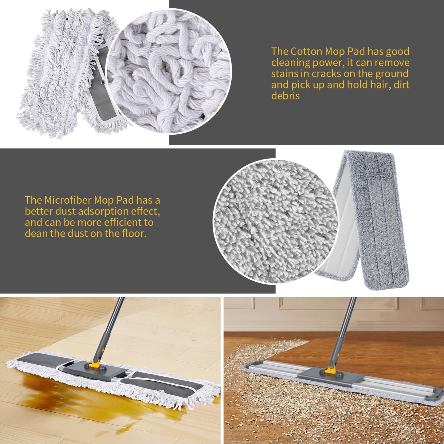 Masthome Wischmopp Bodenwischer Bodenreiniger,Mikrofaser Mopp mit 128cm Teleskopstiel,Wischer Boden Flachmopp mit 4 Moppads für Hartholz,Laminat,Fliesen,Marmor,Send Scraping Dust